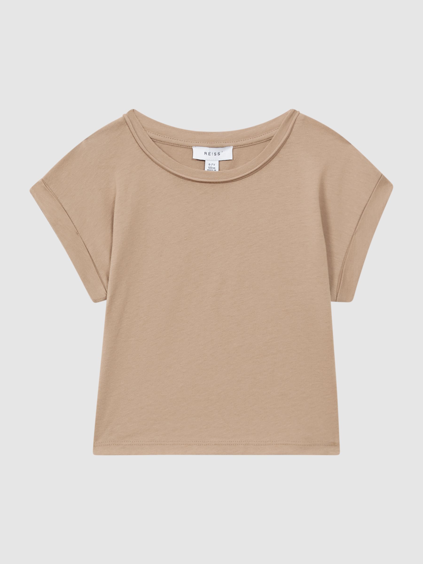 4-9 yrs Cotton Crew Neck Crop Top in Camel - Image 2 of 6