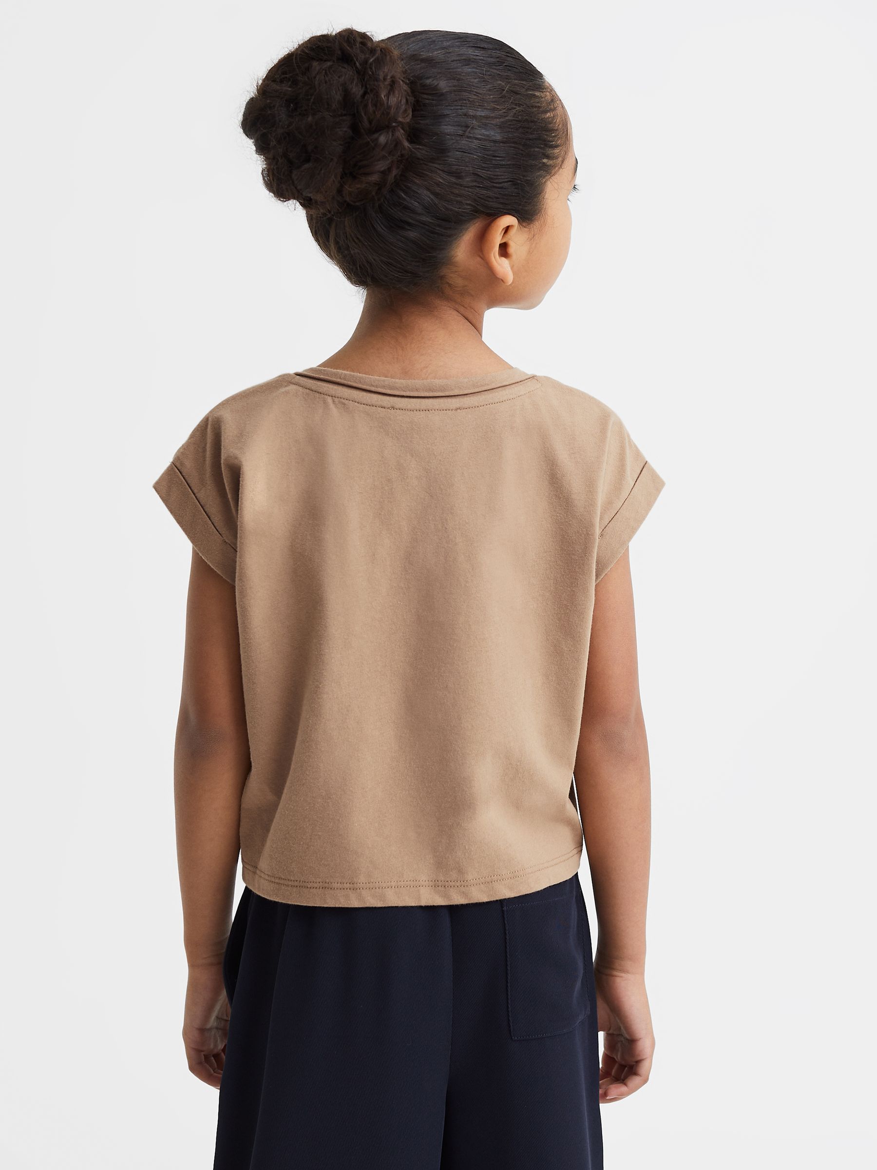 4-9 yrs Cotton Crew Neck Crop Top in Camel - Image 5 of 6