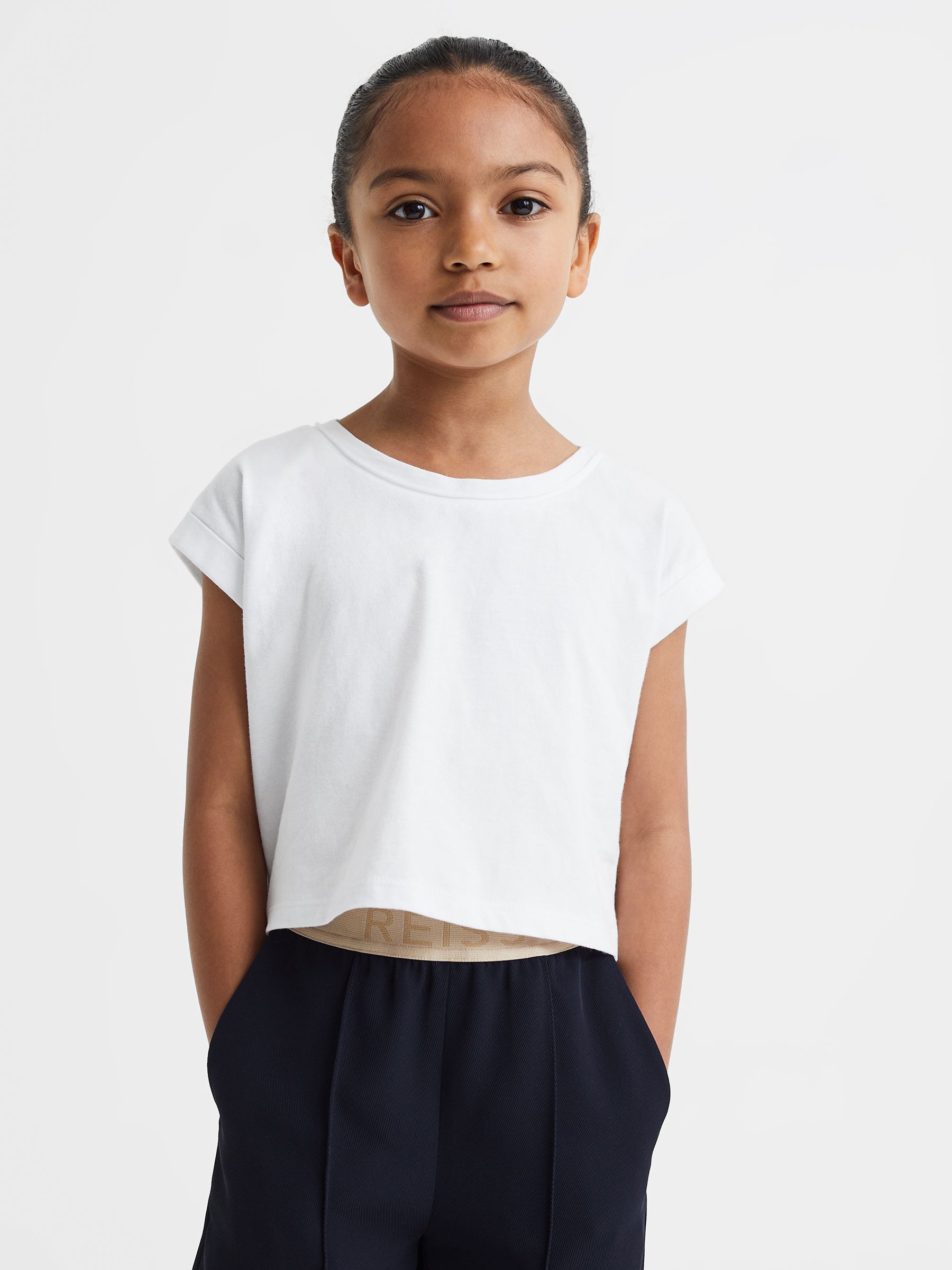 9-13 yrs Cotton Crew Neck Crop Top in White - Image 1 of 6