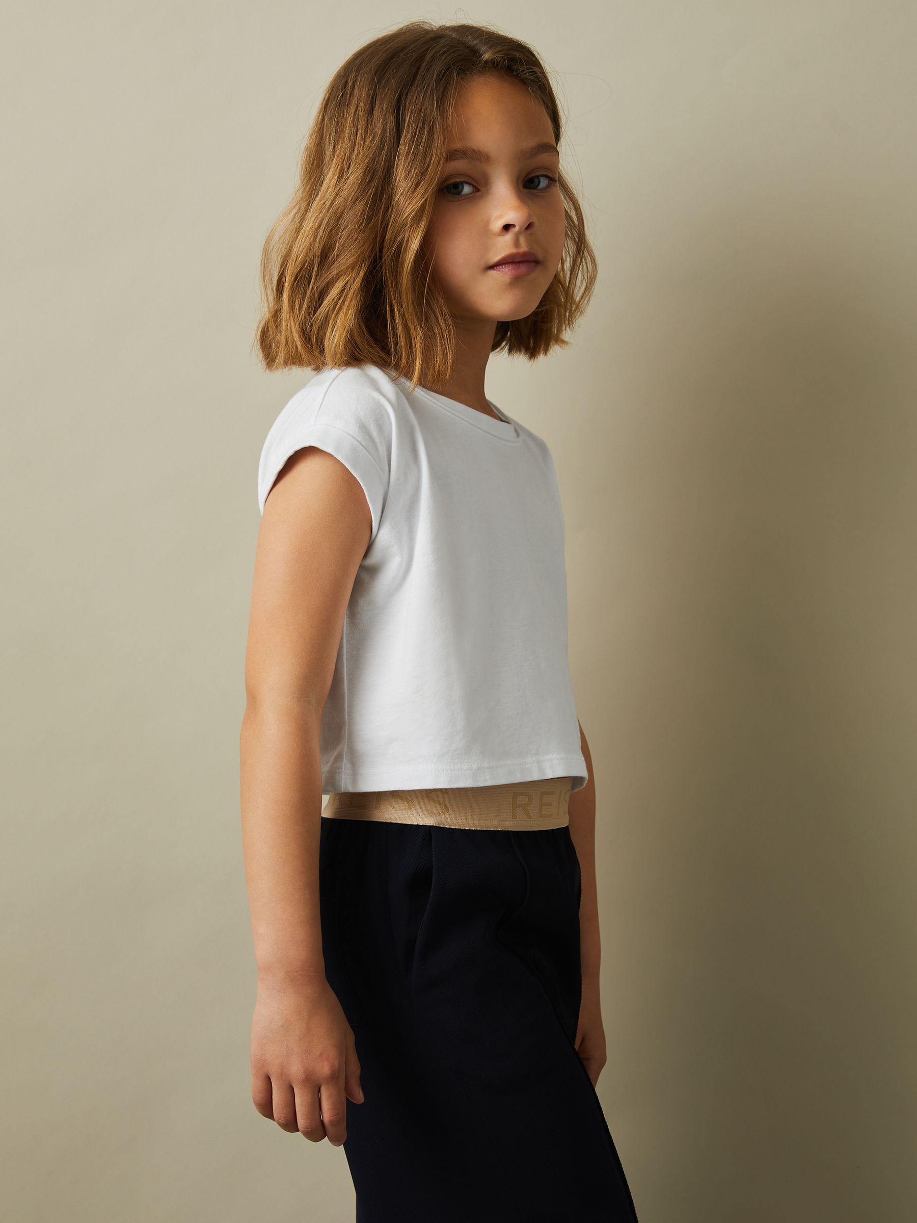 13-14 yrs Cotton Crew Neck Crop Top in White - Image 3 of 6