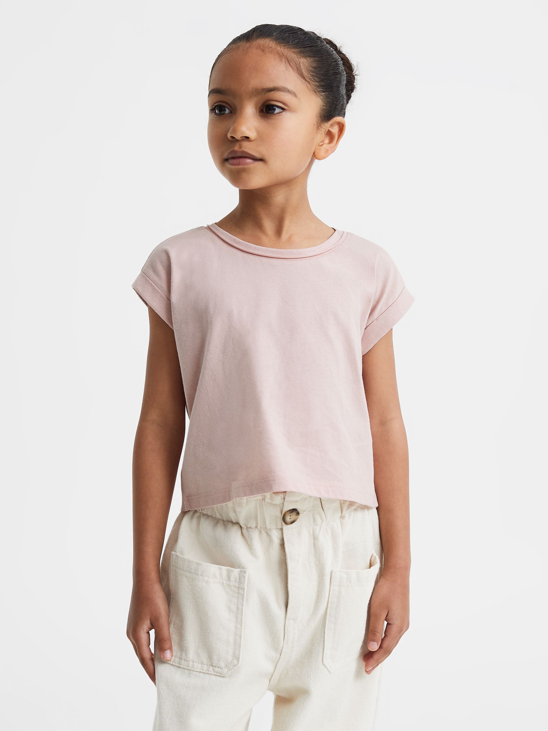 13-14 yrs Cotton Crew Neck Crop Top in Pale Pink - Image 1 of 6