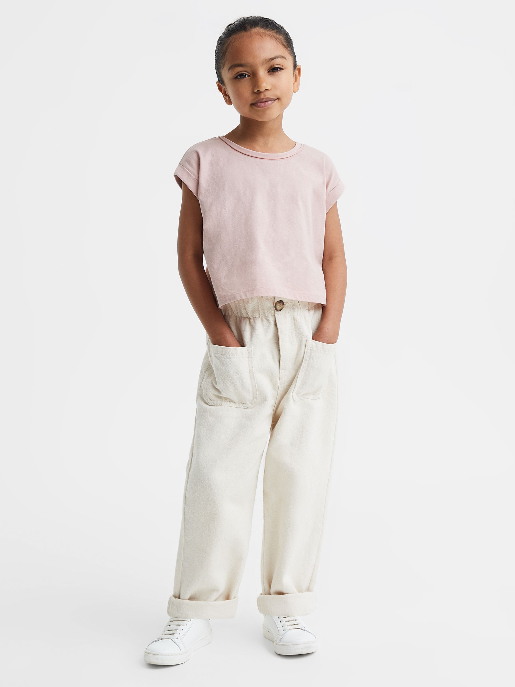 13-14 yrs Cotton Crew Neck Crop Top in Pale Pink - Image 3 of 6
