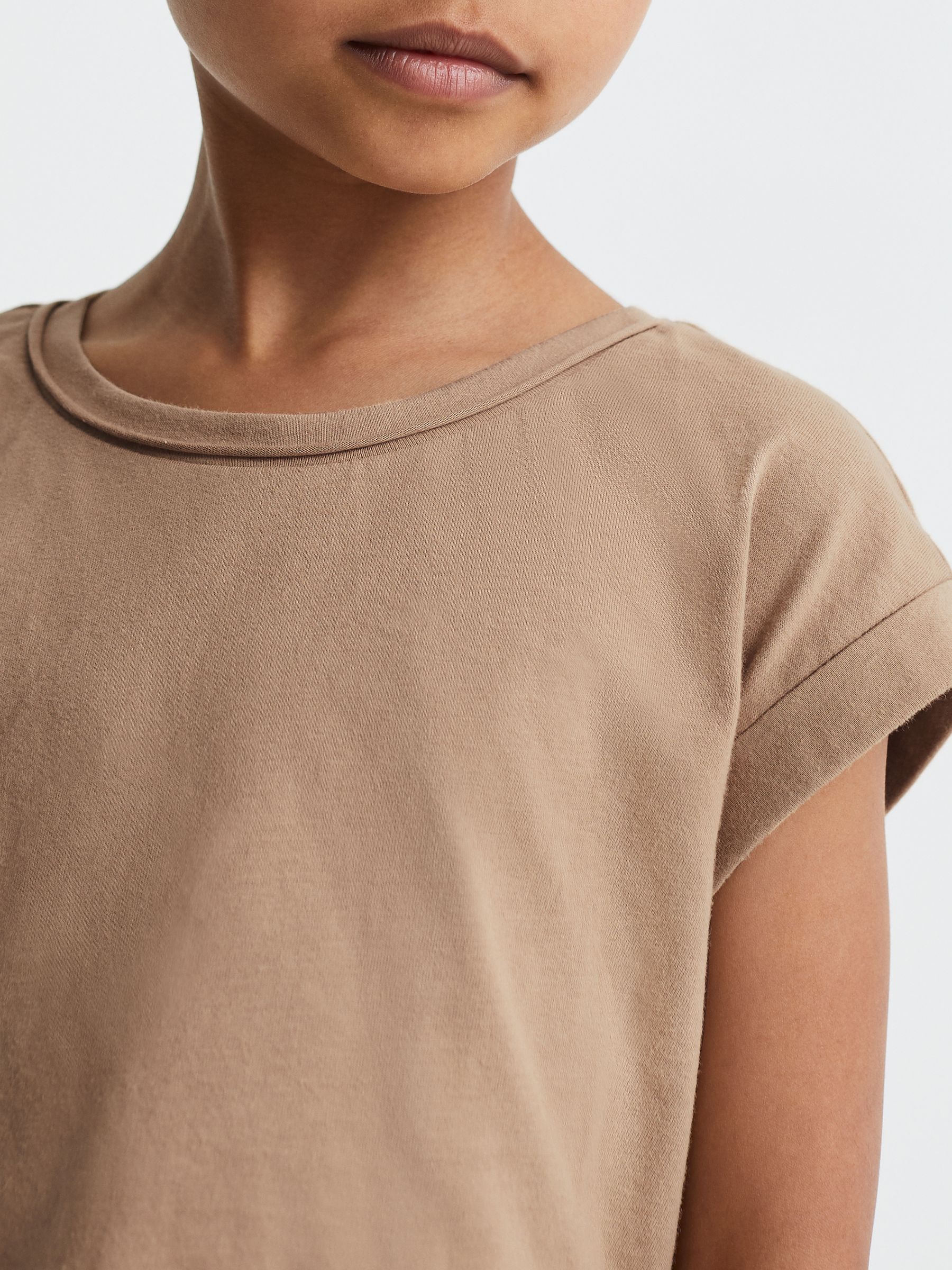 9-13 yrs Cotton Crew Neck Crop Top in Camel - Image 4 of 6