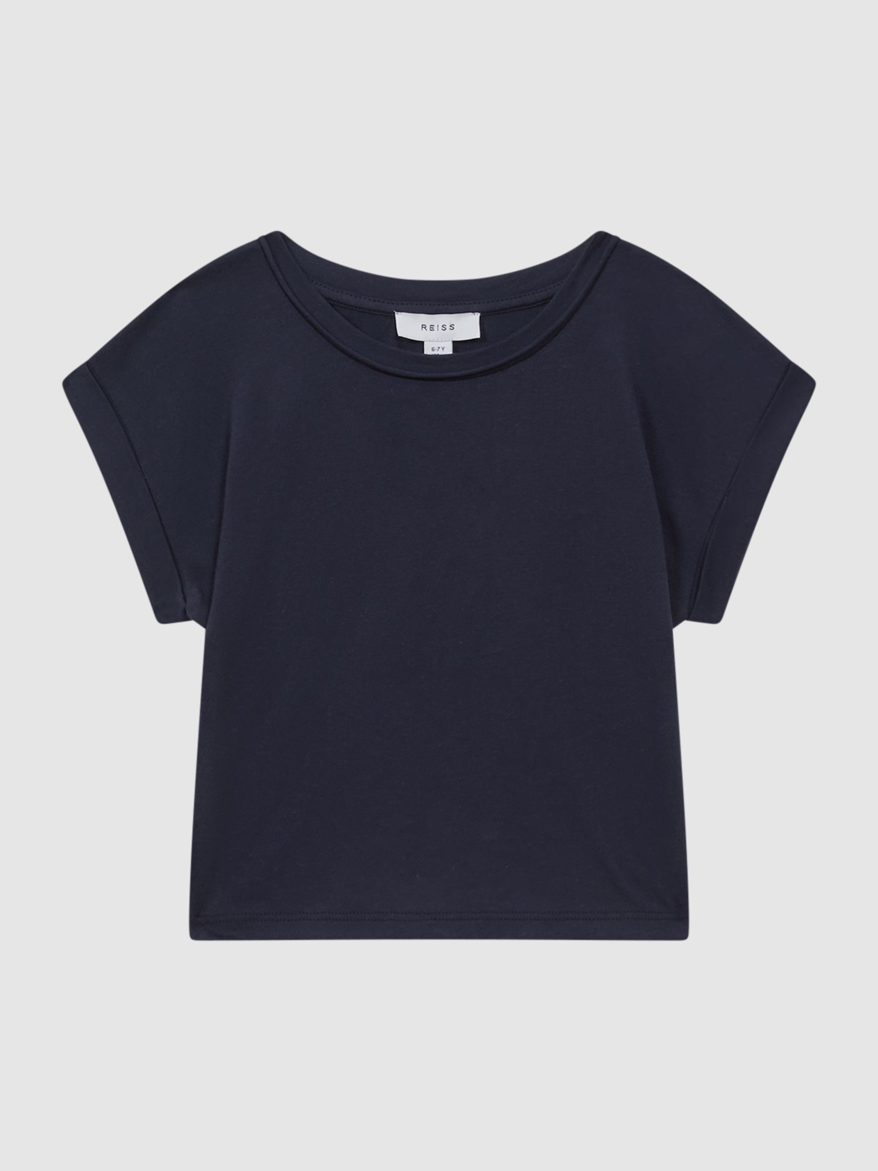 4-9 yrs Cotton Crew Neck Crop Top in Navy - Image 2 of 6