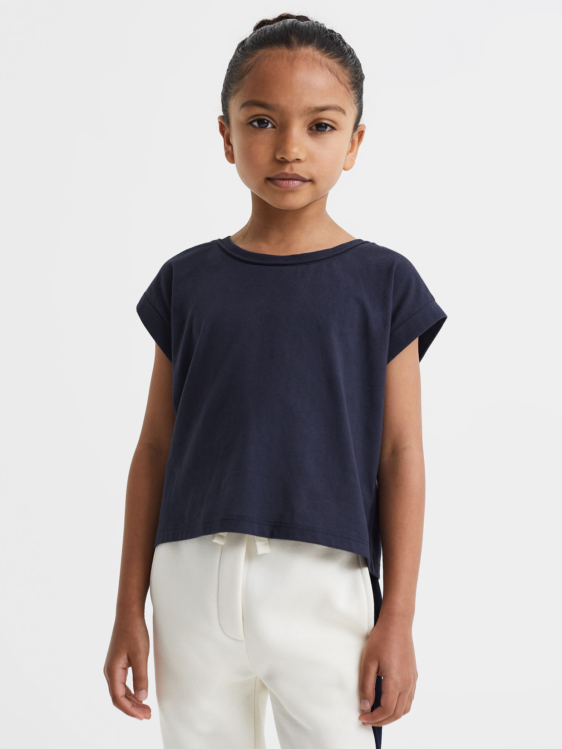 4-9 yrs Cotton Crew Neck Crop Top in Navy - Image 3 of 6