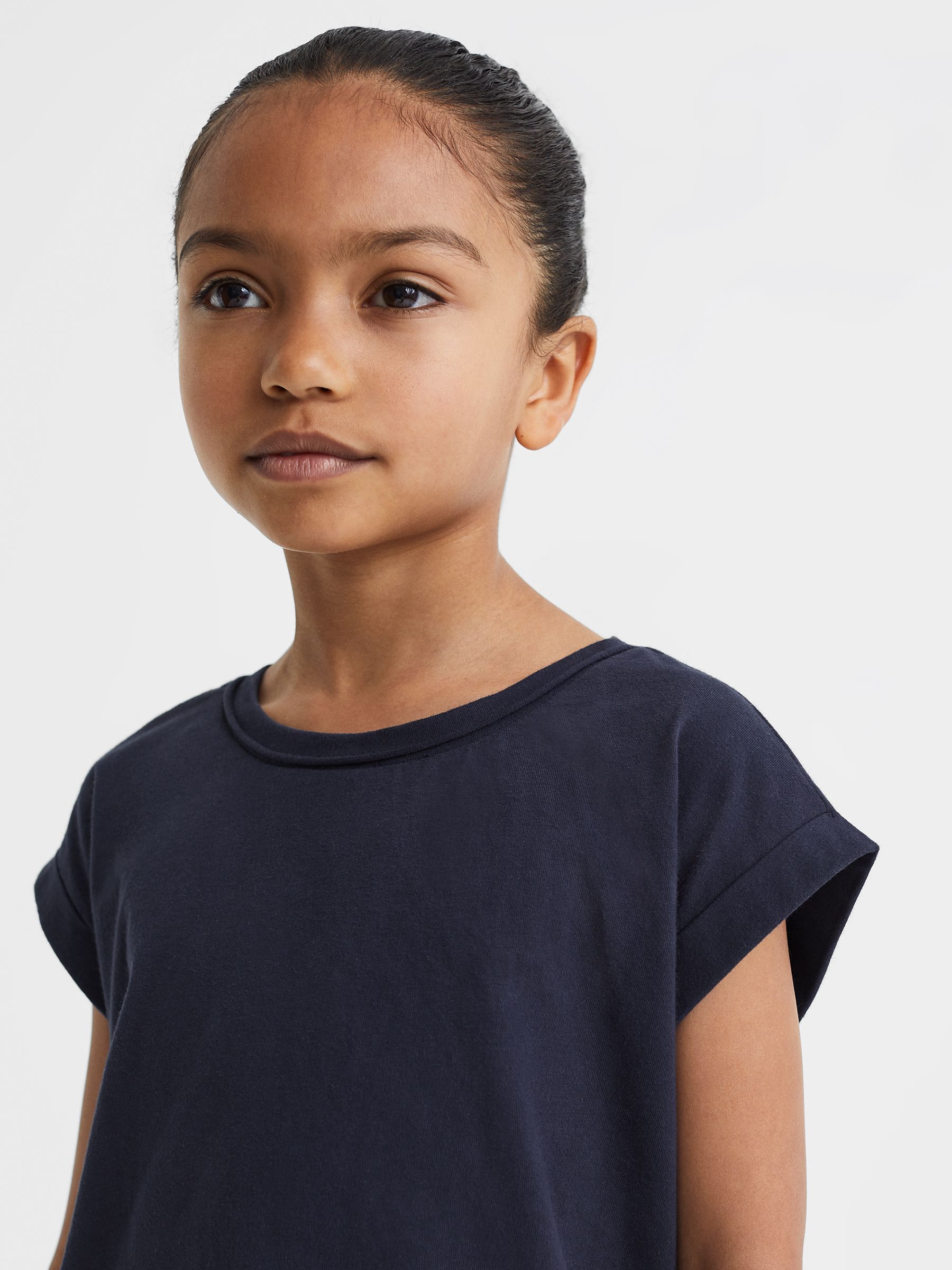 4-9 yrs Cotton Crew Neck Crop Top in Navy - Image 4 of 6