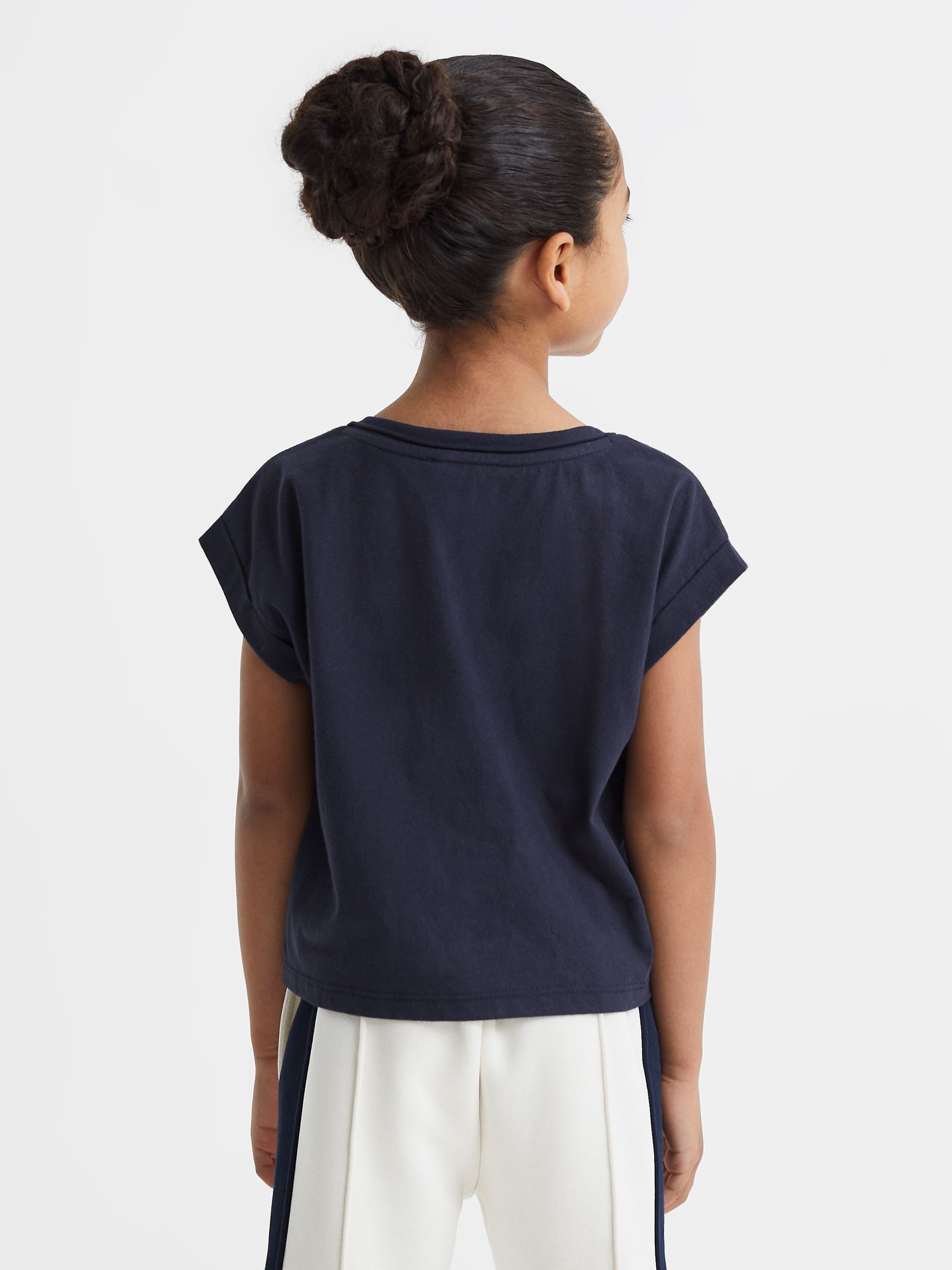 4-9 yrs Cotton Crew Neck Crop Top in Navy - Image 5 of 6