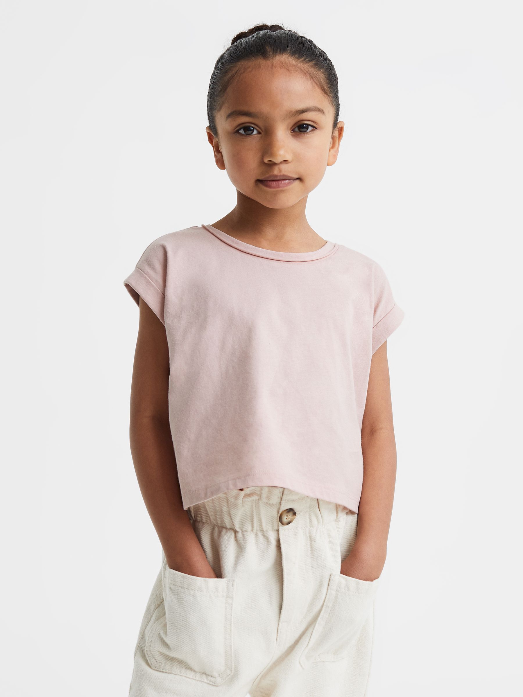 Senior Cotton Crew Neck Crop Top in Pale Pink - Image 3 of 6