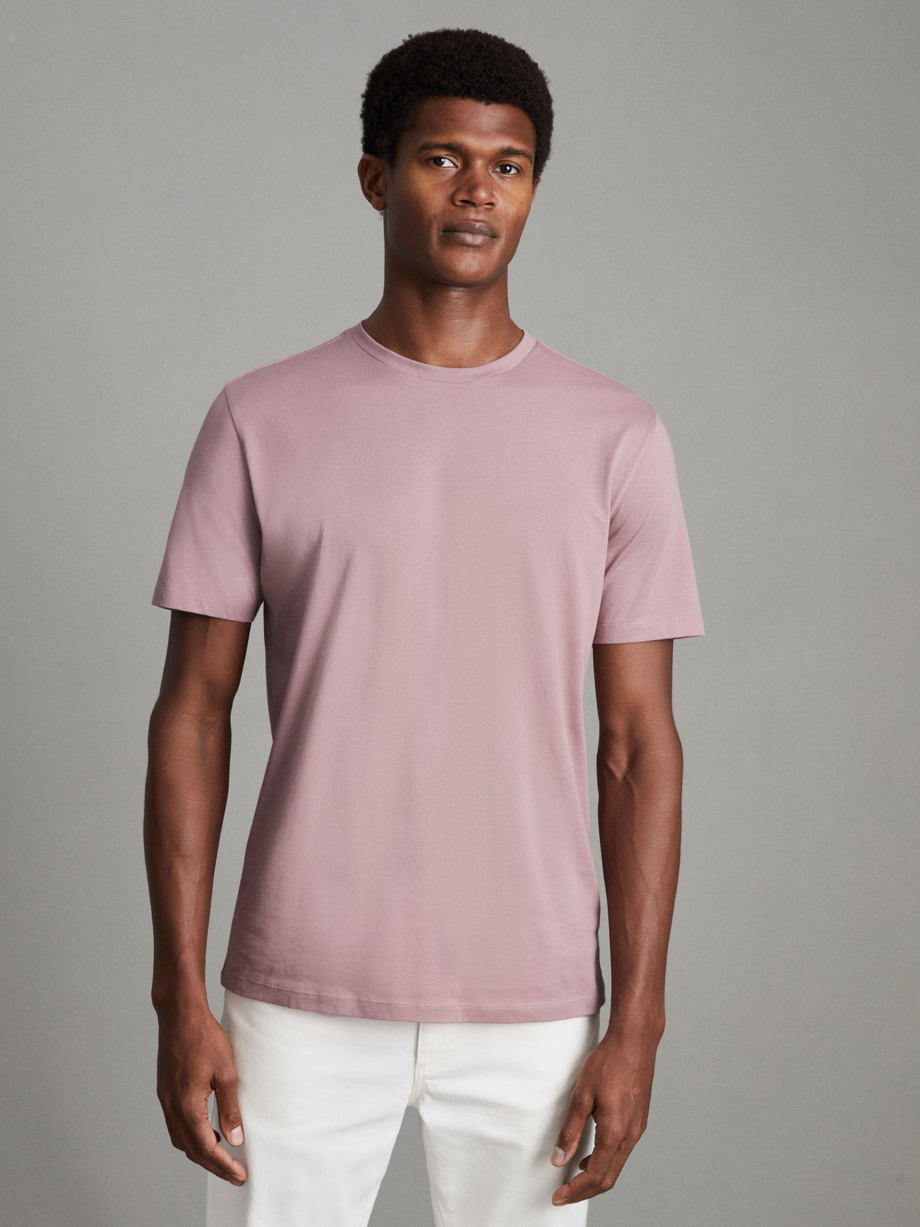 Cotton Crew Neck T-Shirt in Dusty Rose - Image 1 of 6