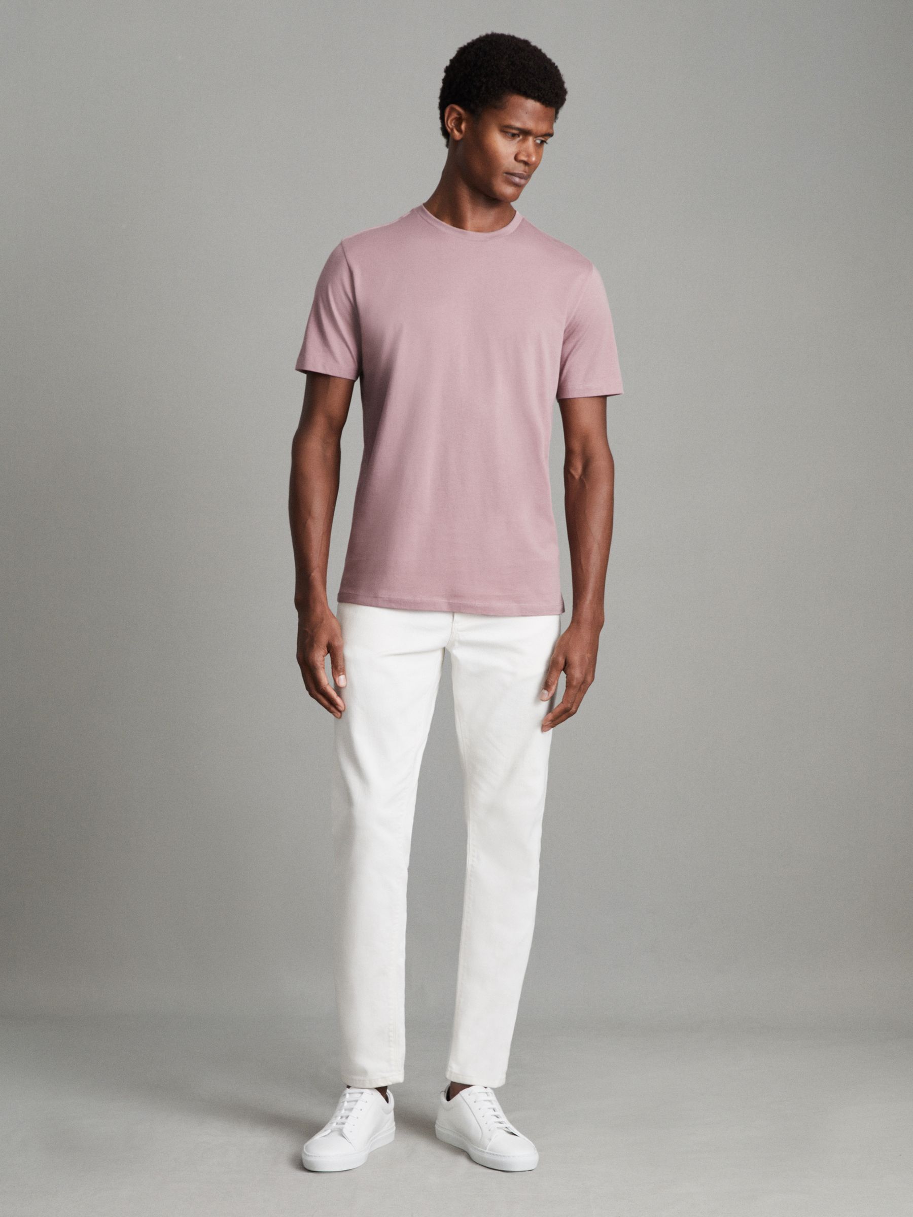 Cotton Crew Neck T-Shirt in Dusty Rose - Image 3 of 6