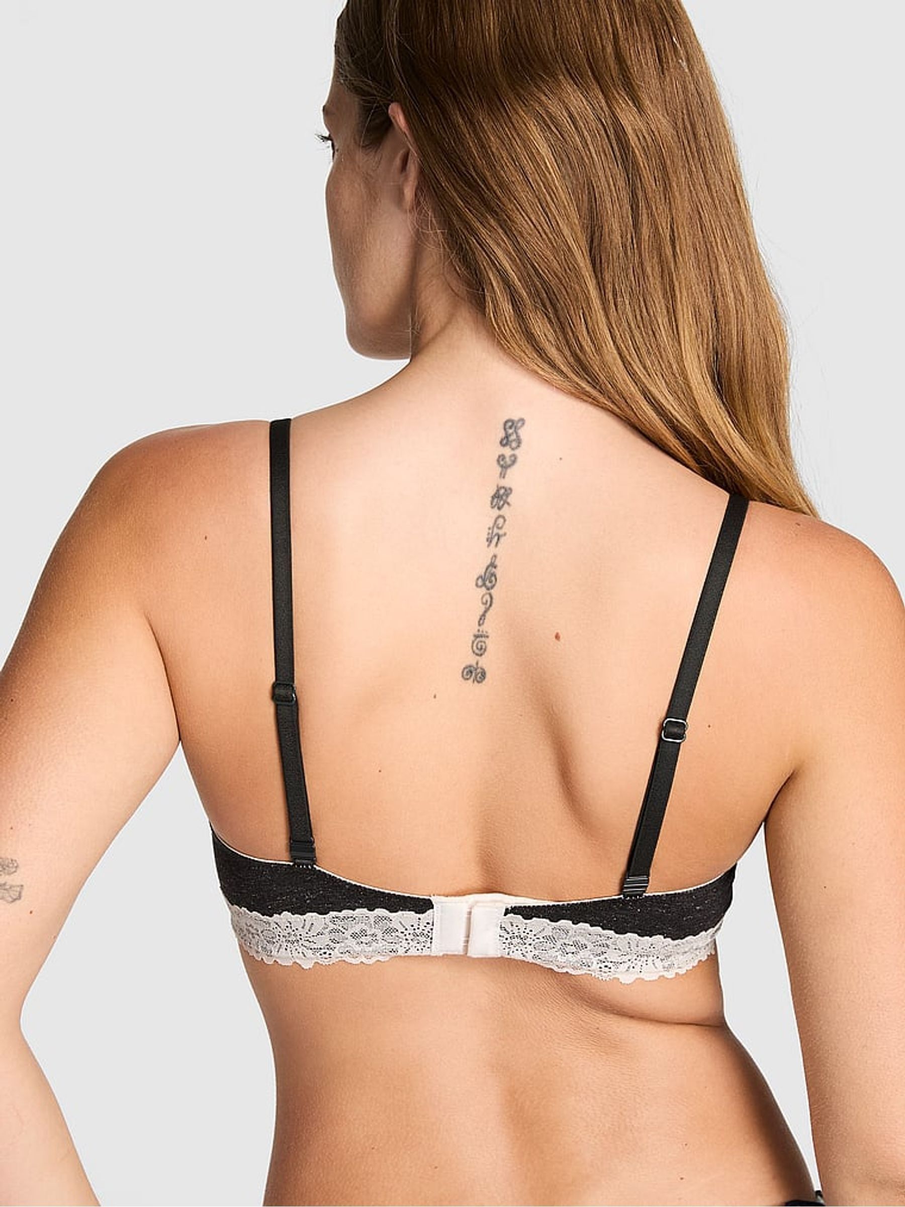 Charcoal Heather Grey Push Up Cotton Heather Lace Trim Bra - Image 2 of 2