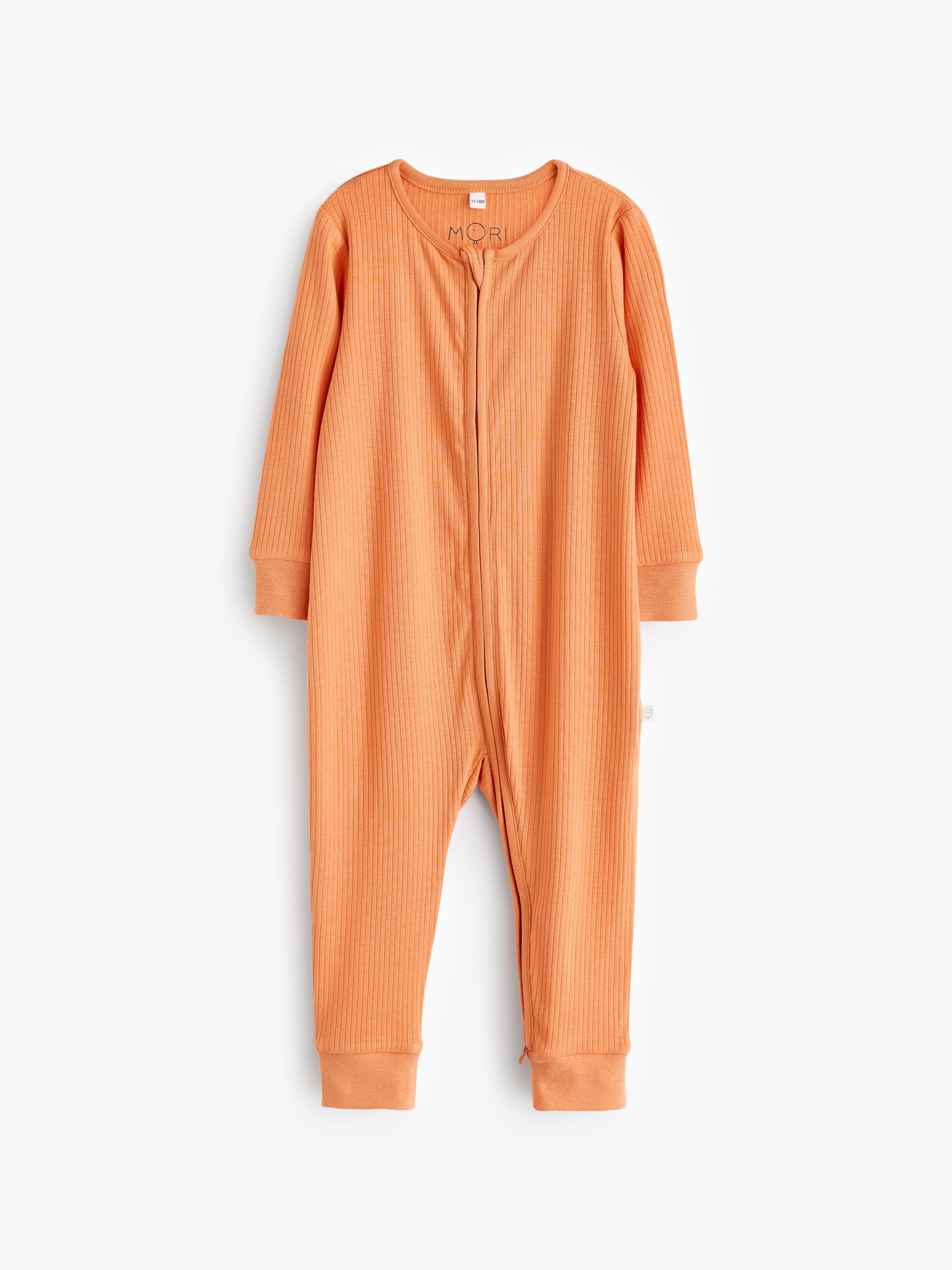 MORI Orange MORI Cotton Ribbed Zip Up Sleepsuit - Image 1 of 3 MORI Orange MORI Cotton Ribbed Zip Up Sleepsuit - Image 1 of 3