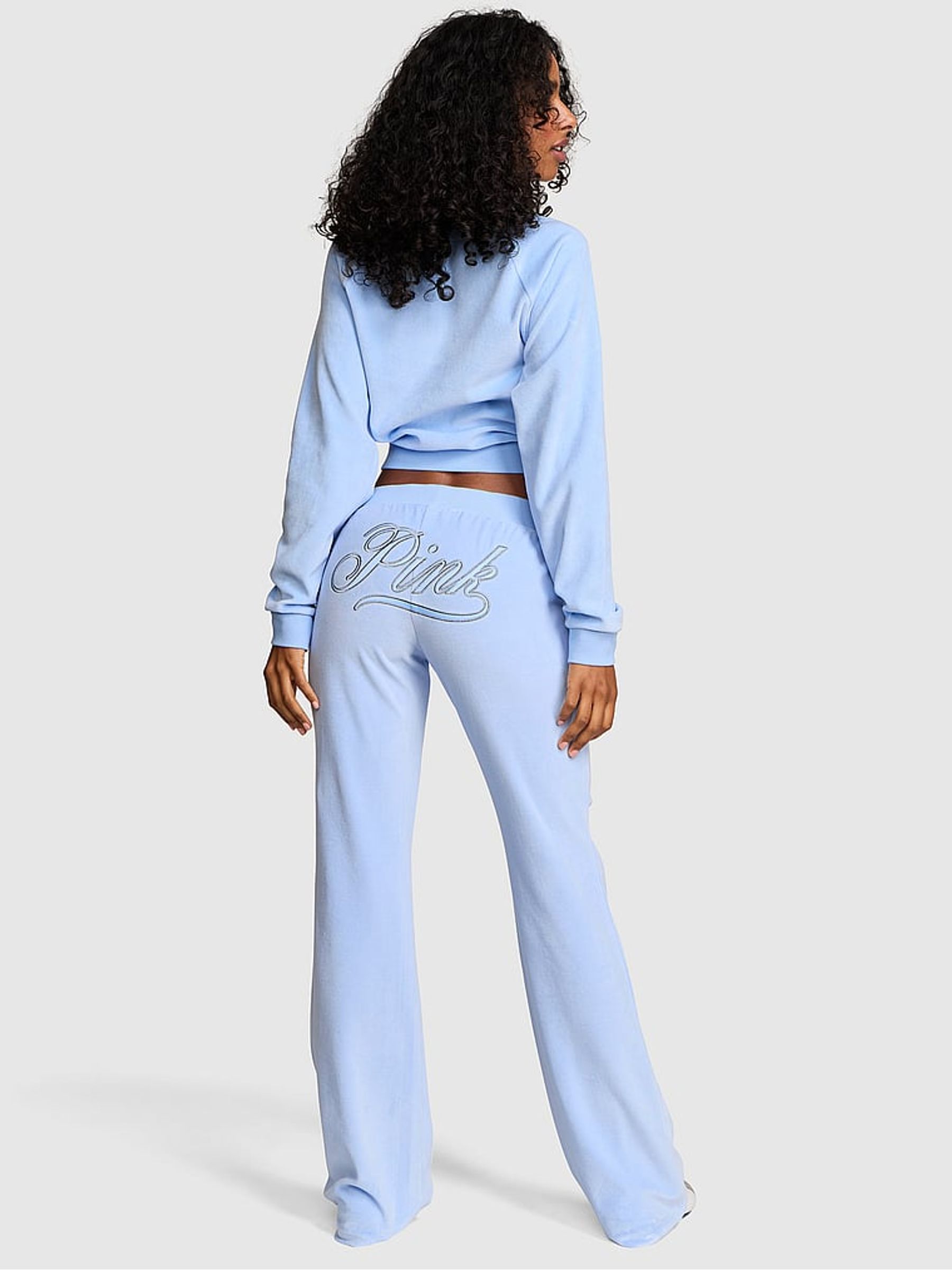 Periwinkle Blue Flared Velour Low Rise Joggers - Image 2 of 2