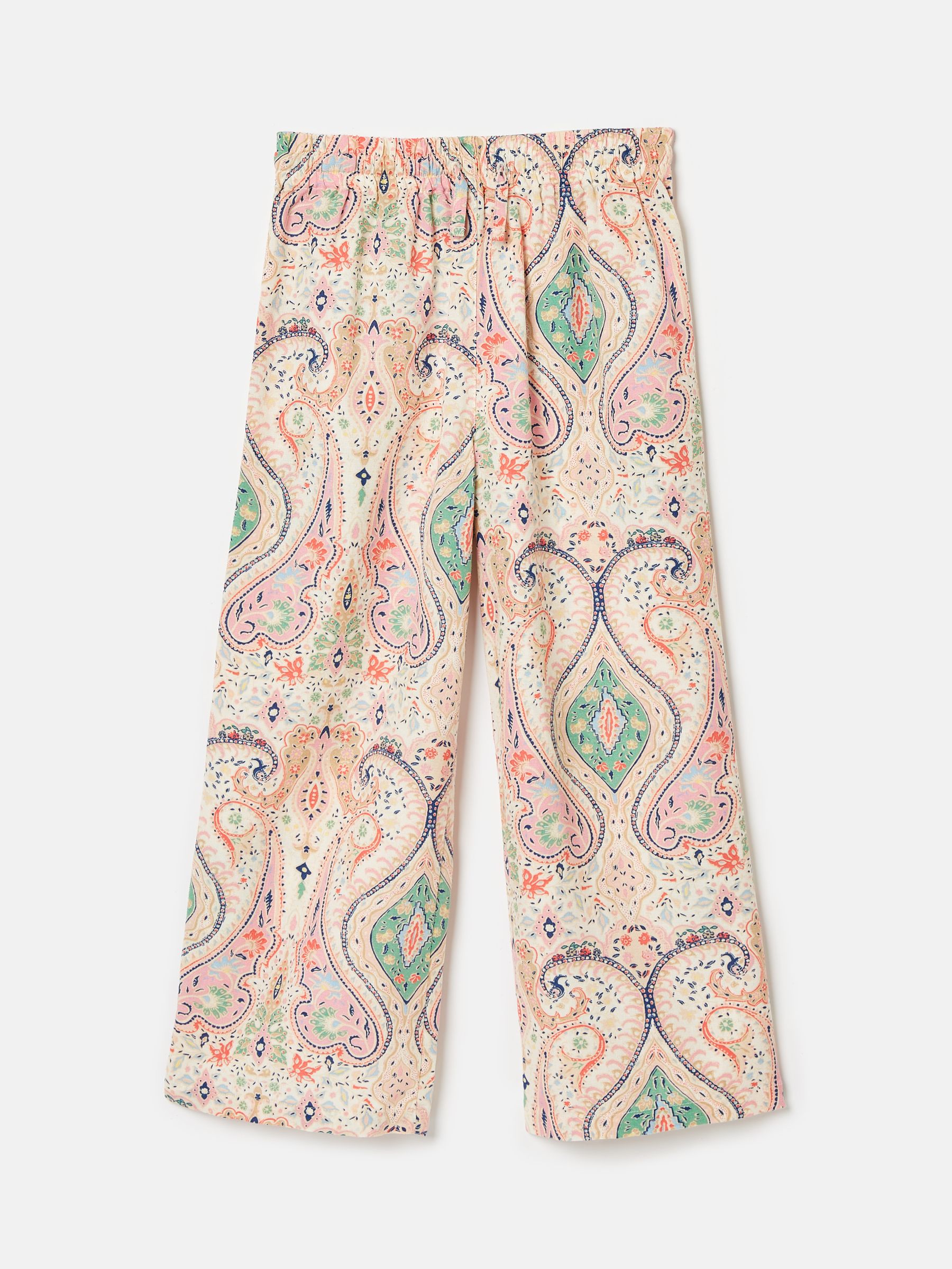 Girls' Daydreamer Pink Paisley Wide Leg Trousers With Linen - Image 1 of 5