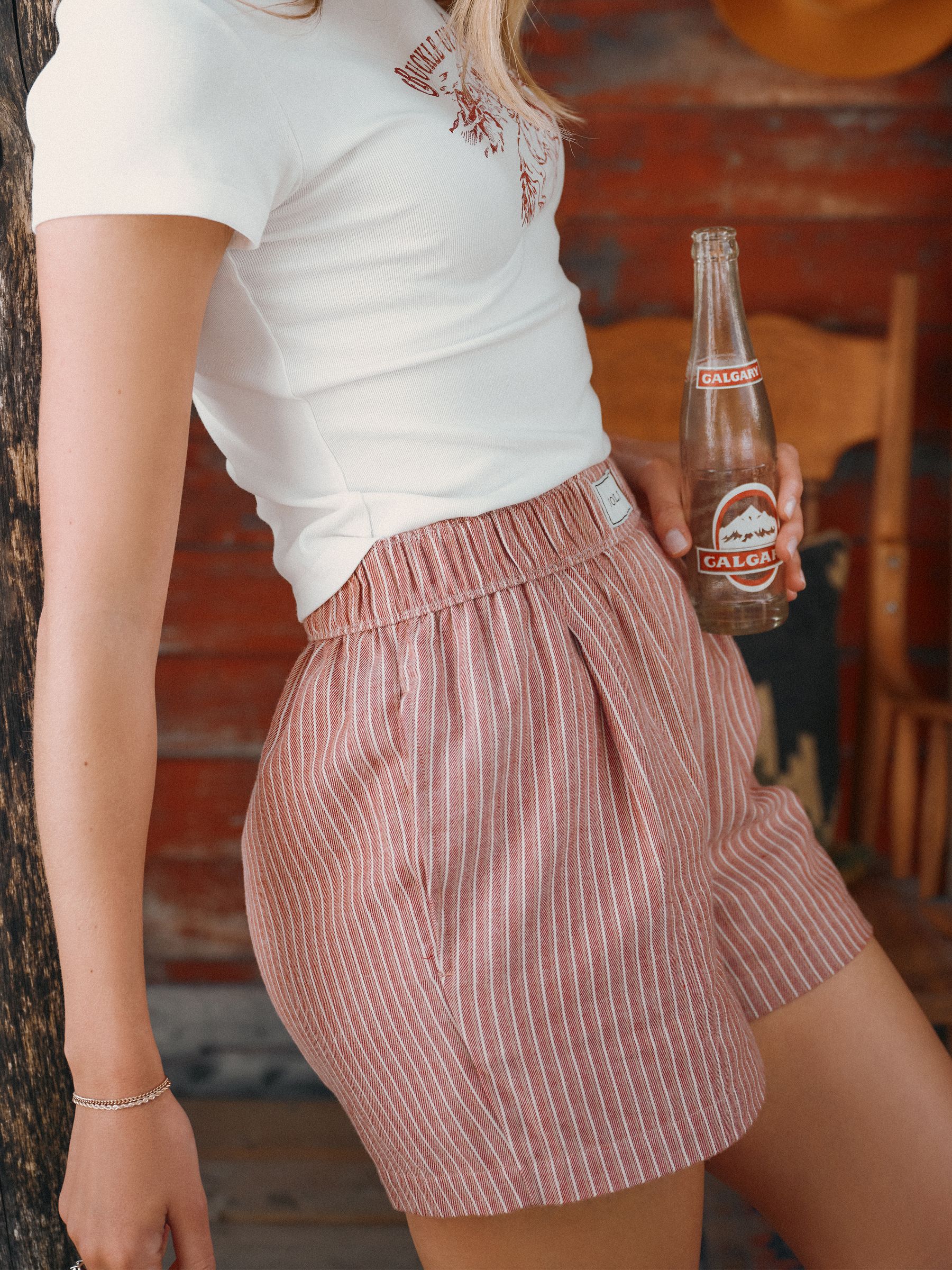 Amara Rust Stripe Pull on Flannel Shorts - Image 2 of 9