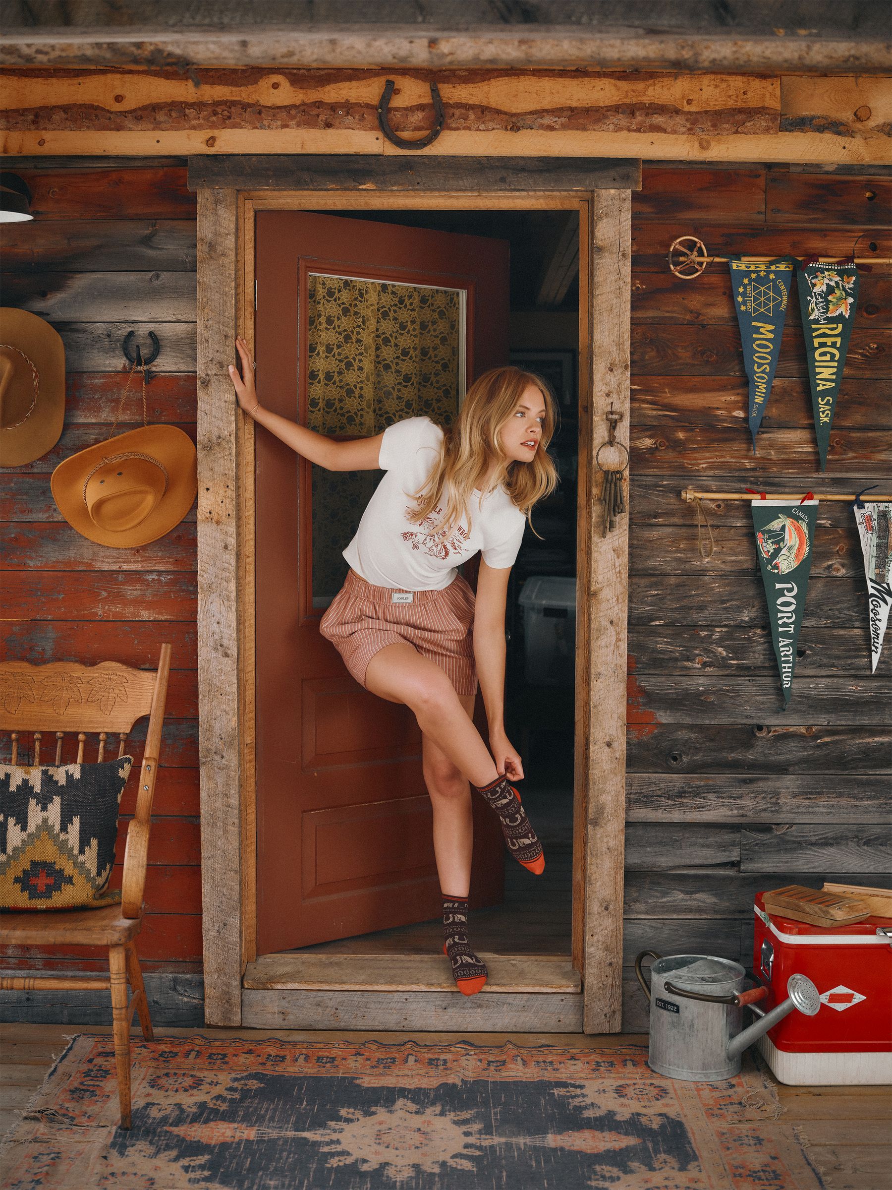 Amara Rust Stripe Pull on Flannel Shorts - Image 3 of 9
