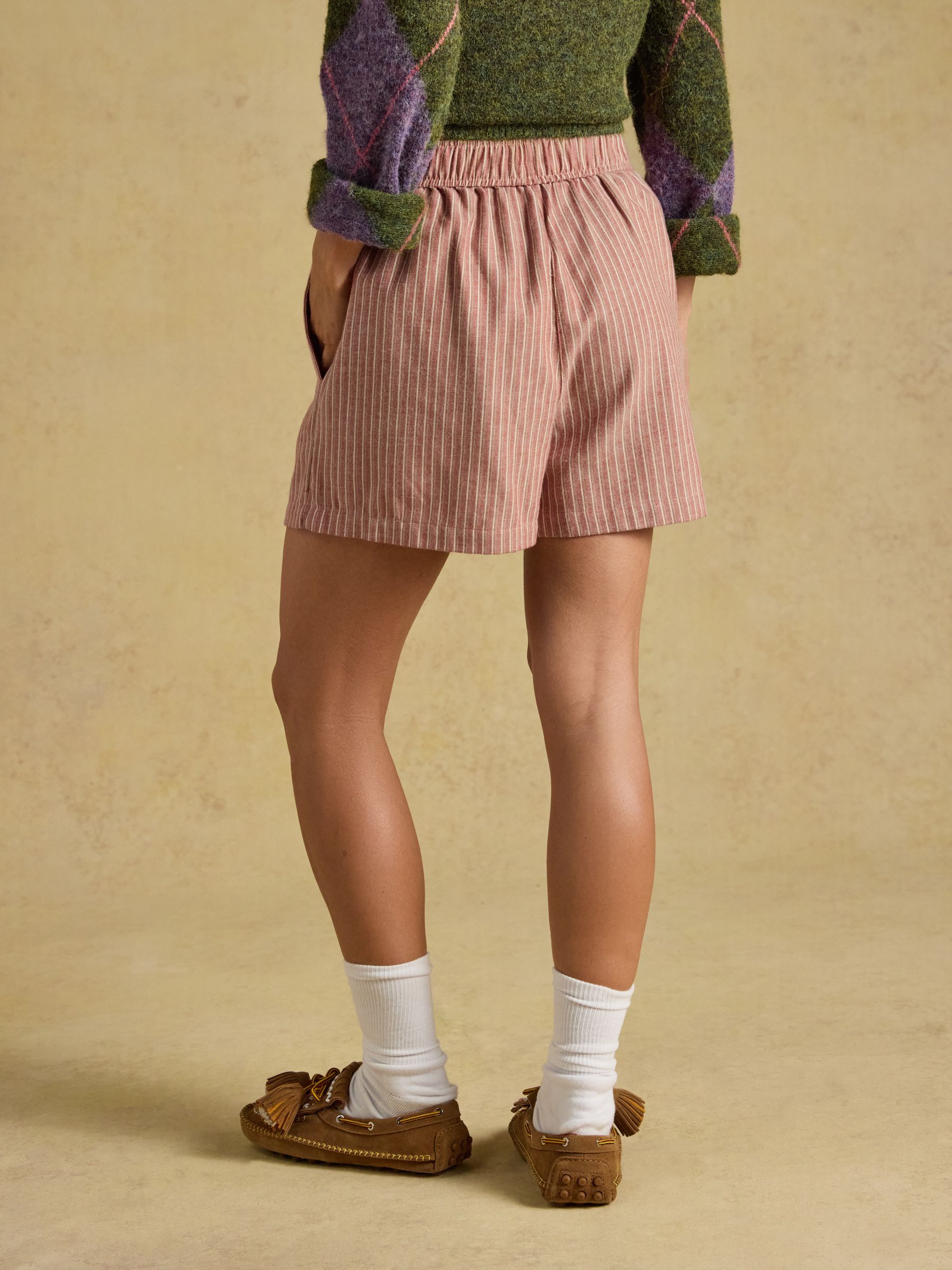 Amara Rust Stripe Pull on Flannel Shorts - Image 5 of 9
