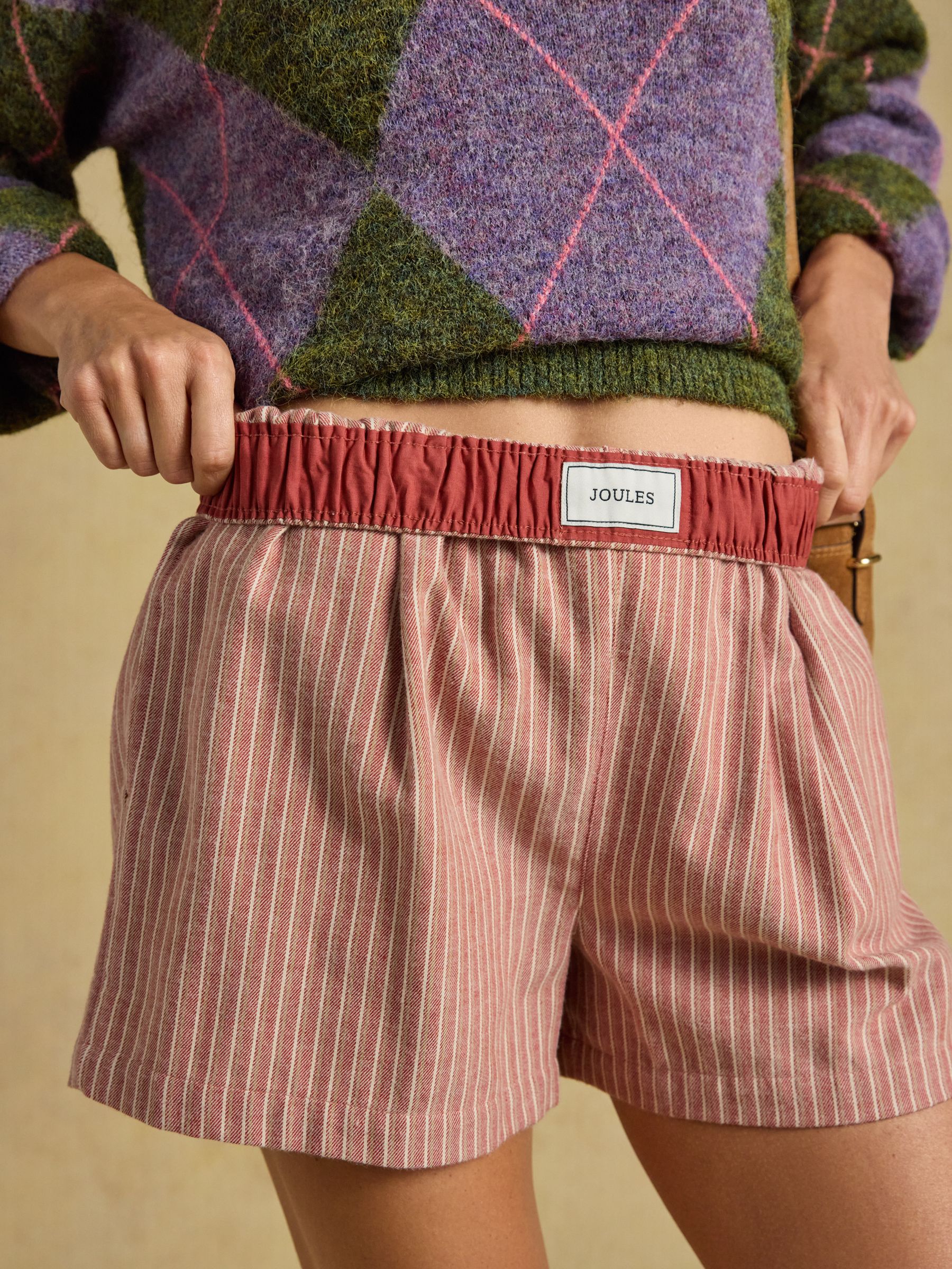 Amara Rust Stripe Pull on Flannel Shorts - Image 8 of 9