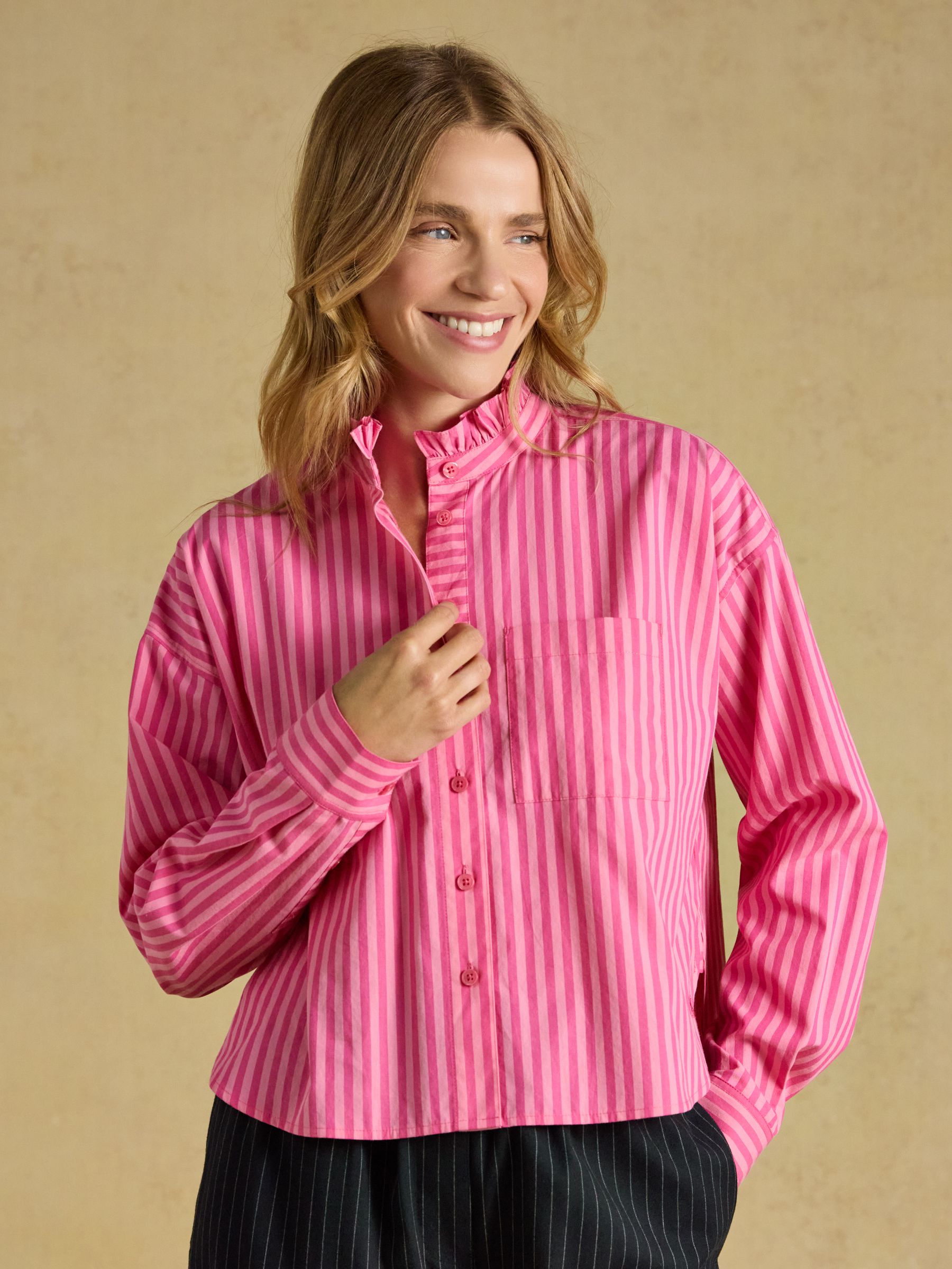 Cropped Poplin Pink Stripe Shirt - Image 1 of 7 Cropped Poplin Pink Stripe Shirt - Image 1 of 7