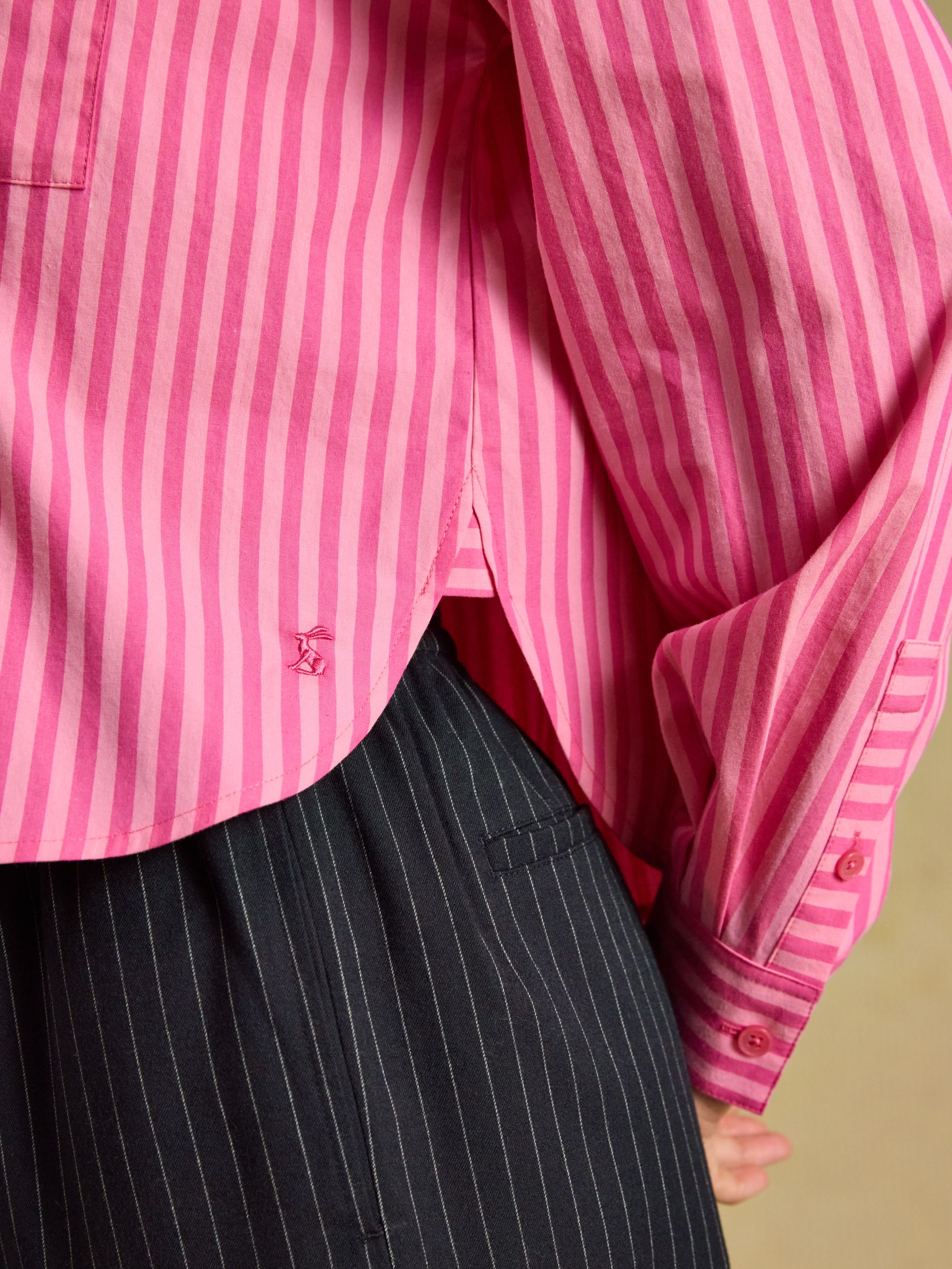 Cropped Poplin Pink Stripe Shirt - Image 3 of 7