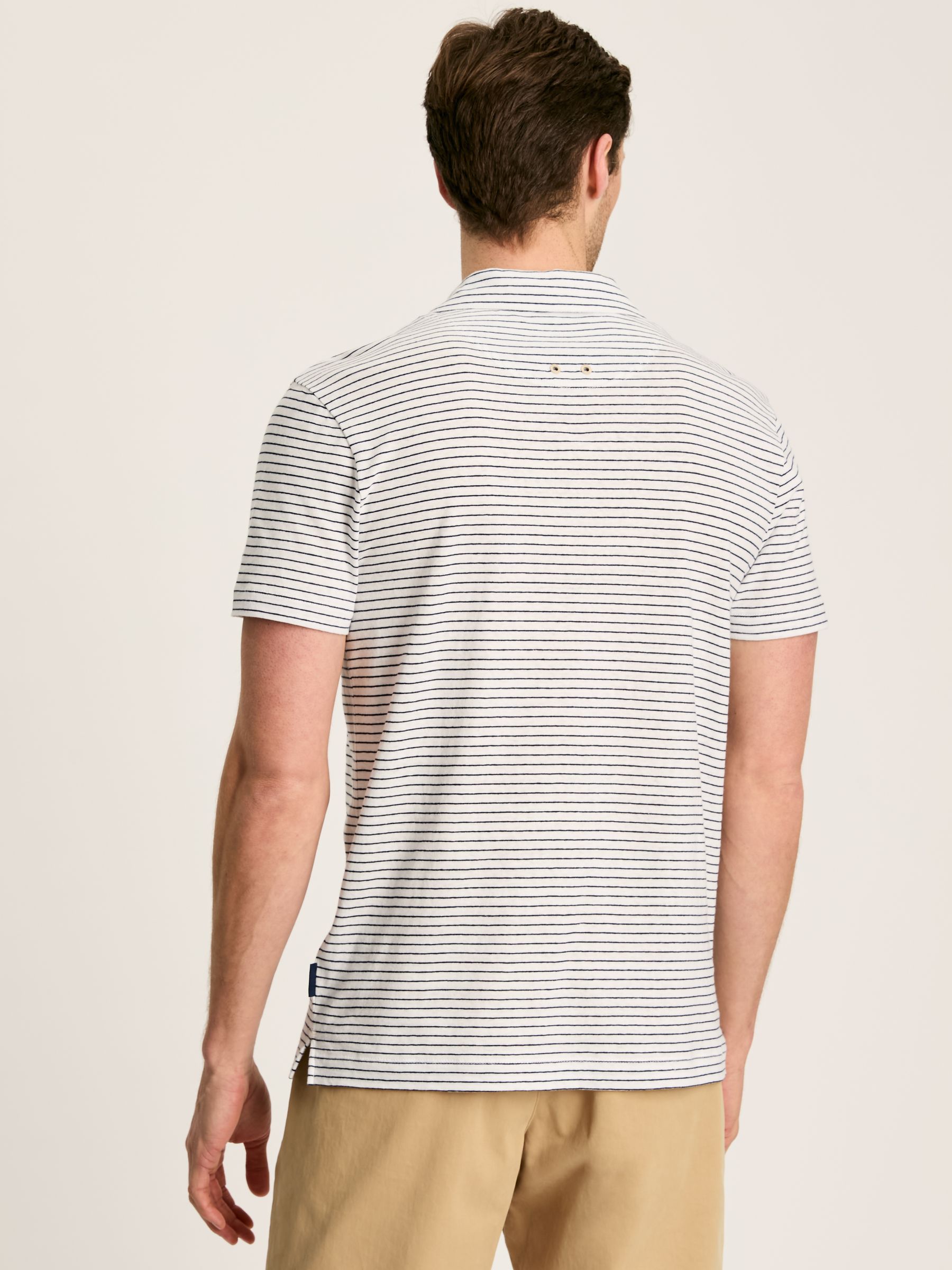 Linen Blend White Striped Polo Shirt - Image 2 of 7 Linen Blend White Striped Polo Shirt - Image 2 of 7