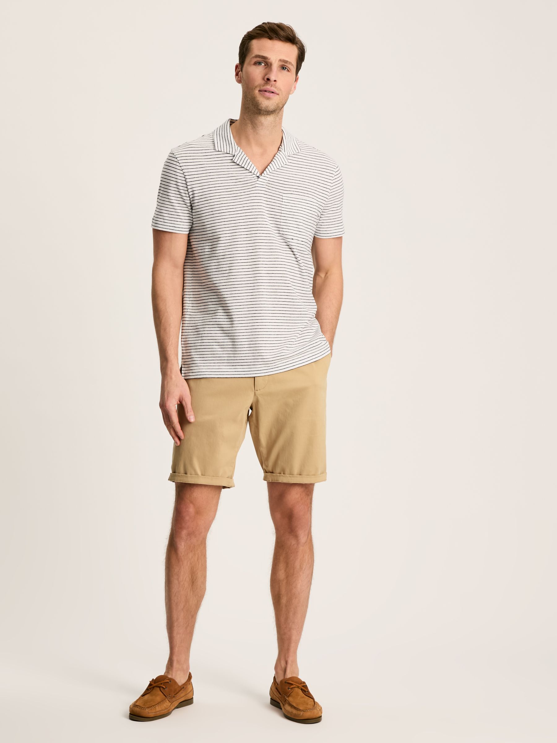 Linen Blend White Striped Polo Shirt - Image 3 of 7