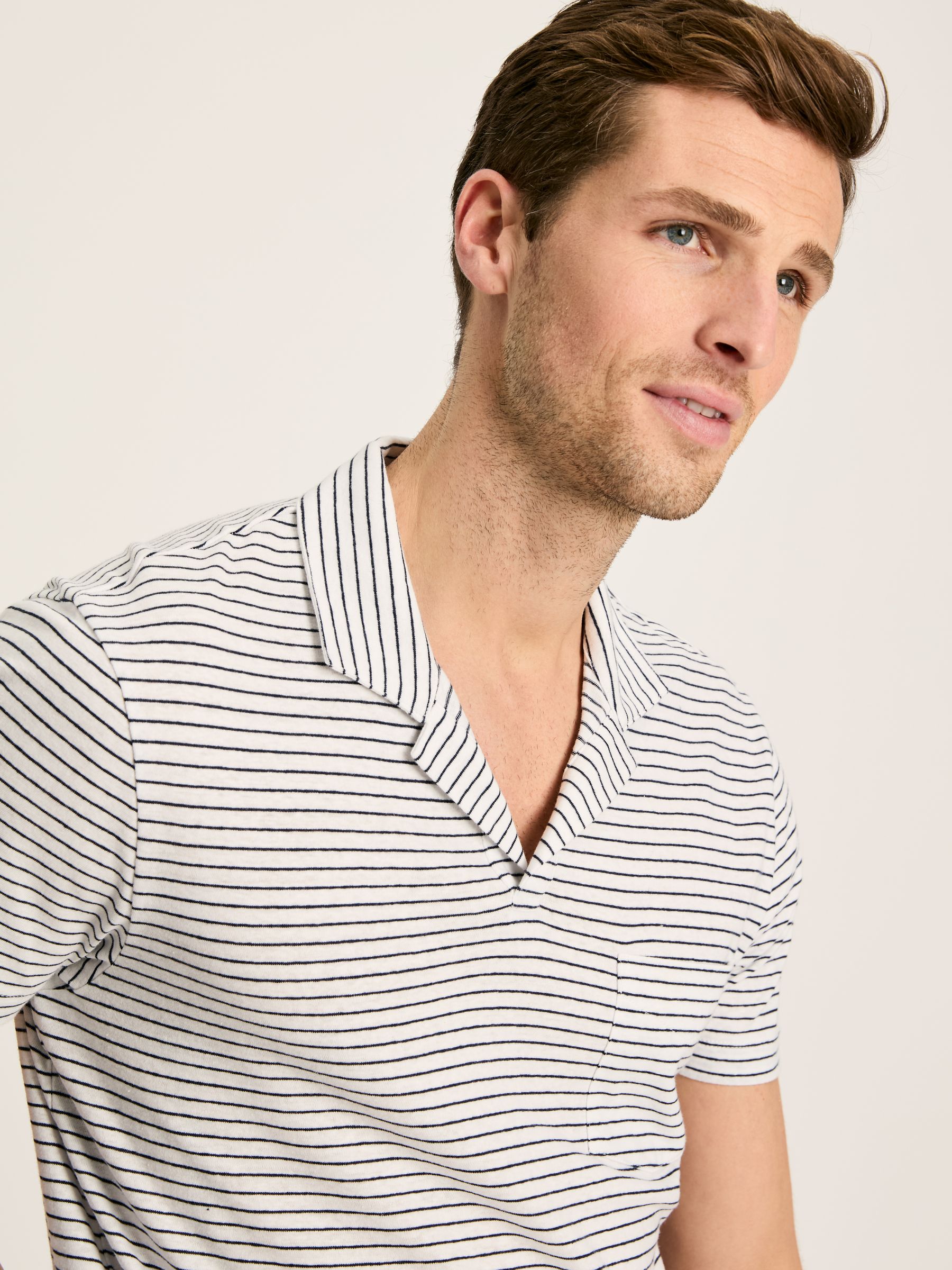 Linen Blend White Striped Polo Shirt - Image 4 of 7