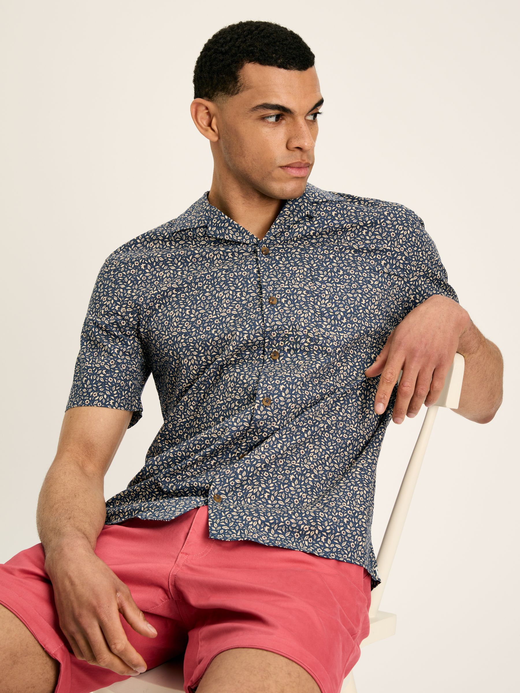 Revere Blue Floral Printed Short Sleeve Shirt - Image 5 of 8