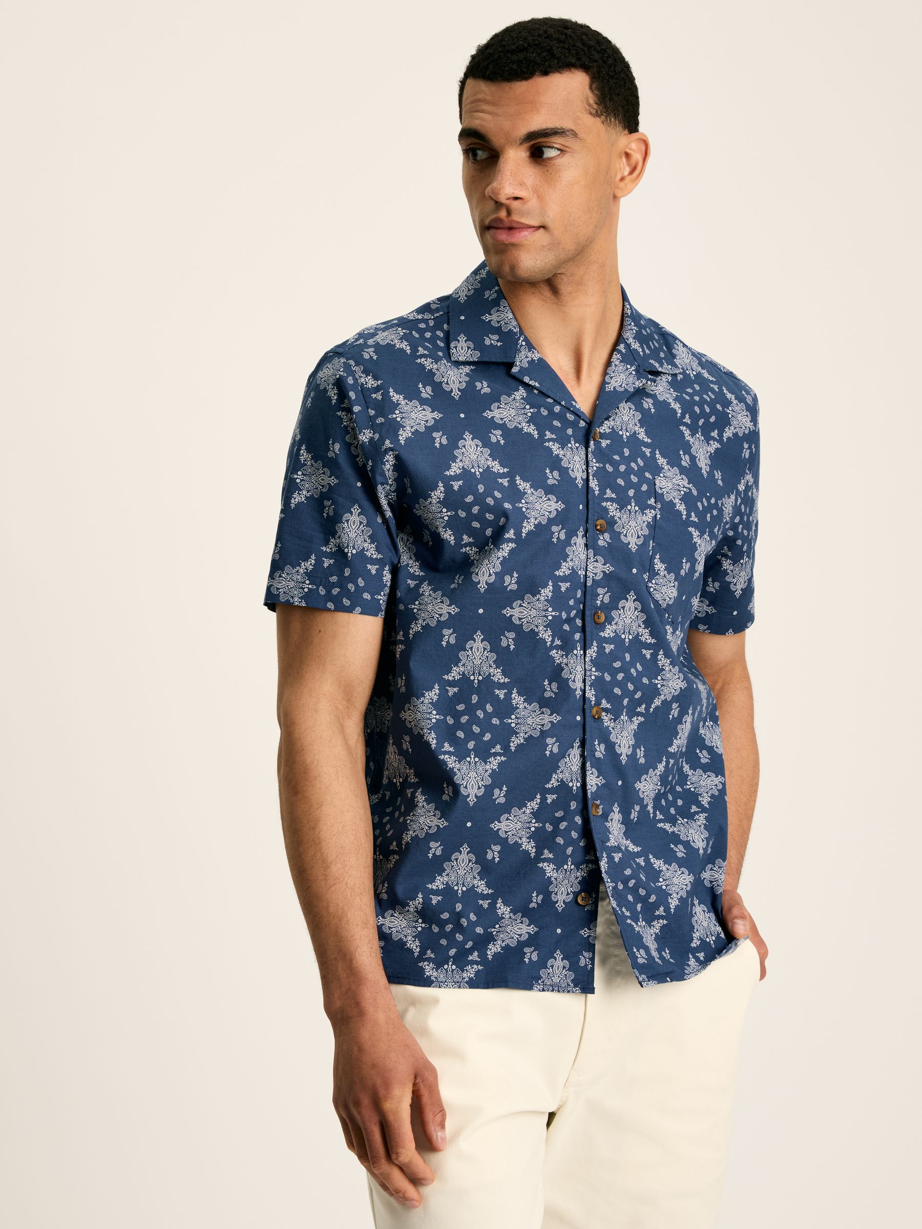 Revere Navy Blue Paisley Printed Short Sleeve Shirt - Image 1 of 7