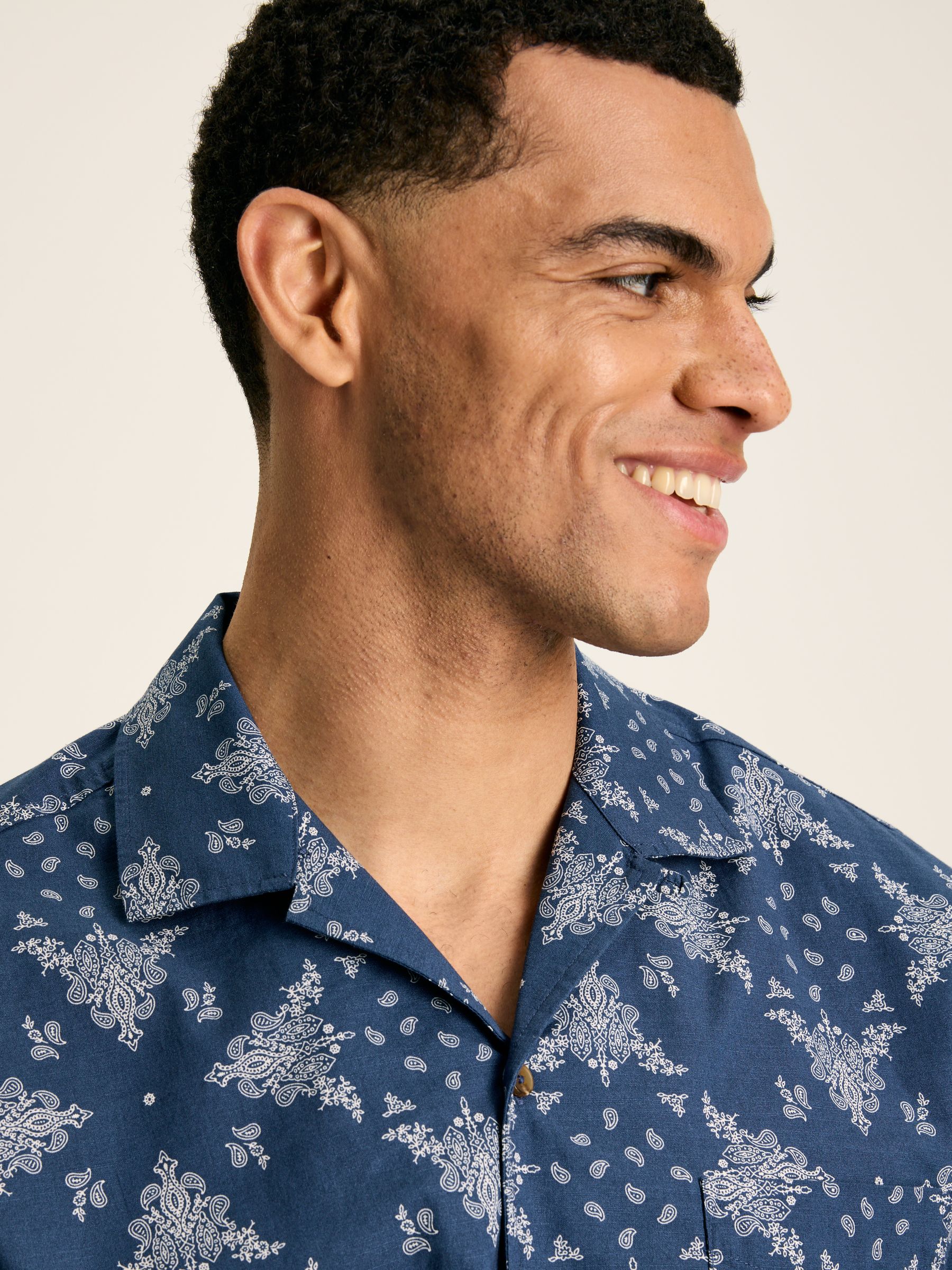 Revere Navy Blue Paisley Printed Short Sleeve Shirt - Image 5 of 7