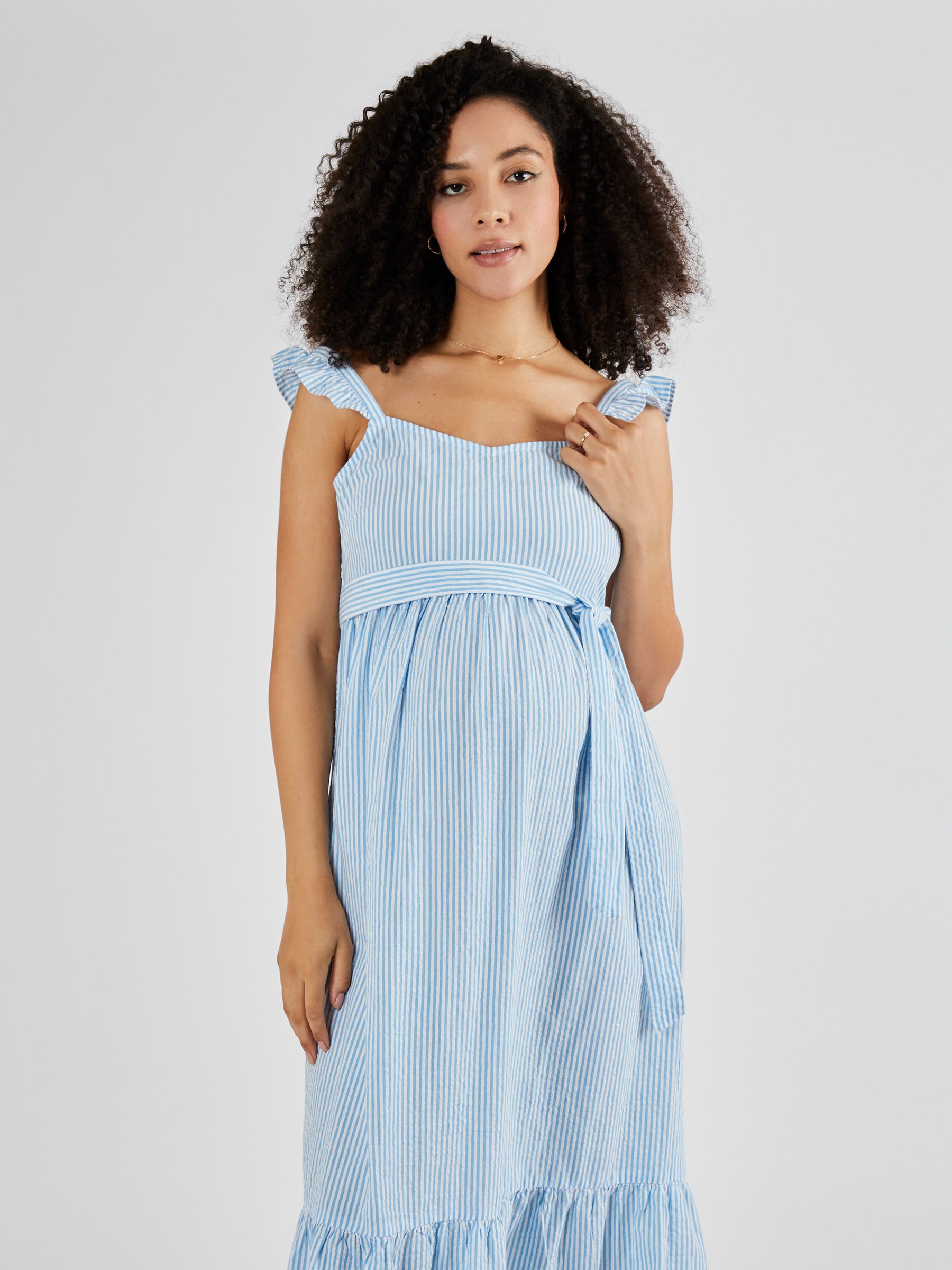 Blue Striped Maternity Midi Summer Dress - Image 3 of 4