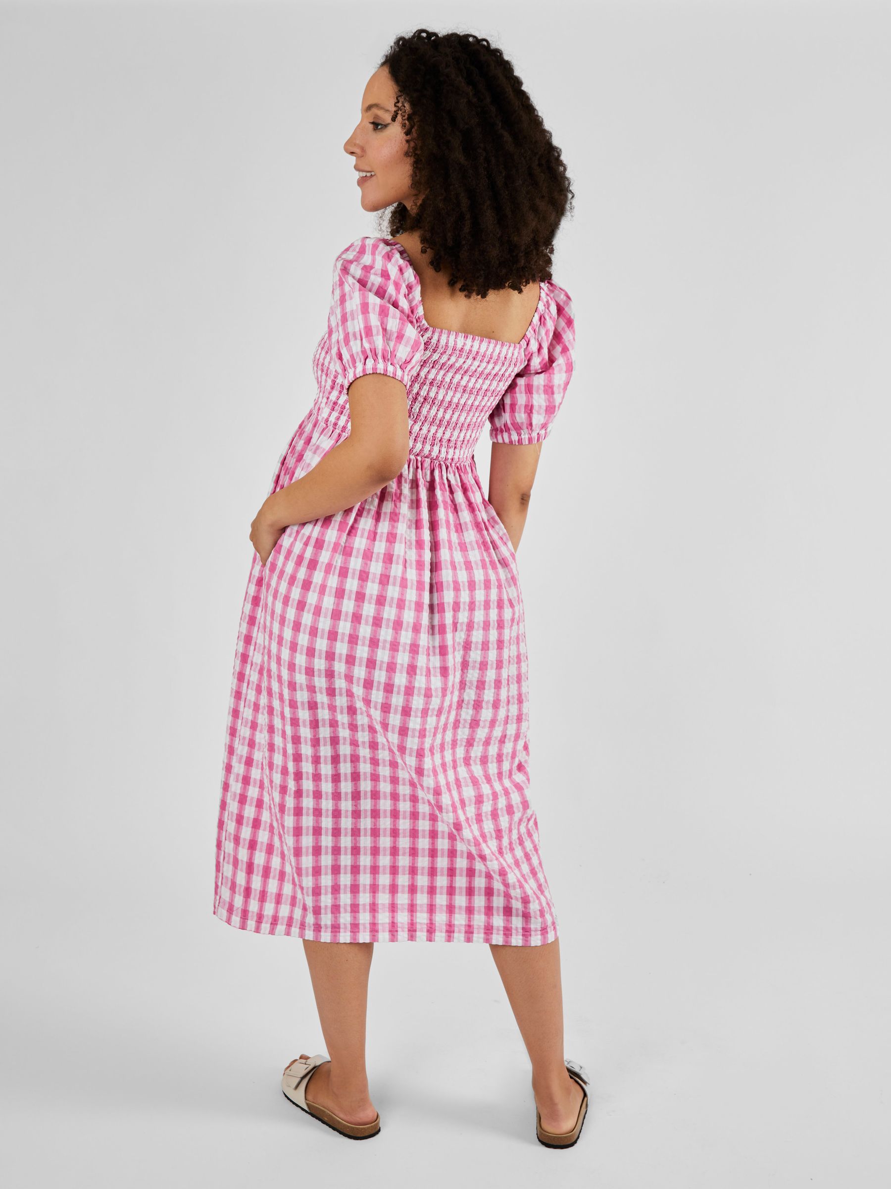 Pink Gingham Shirred Maternity Midi Dress - Image 2 of 5