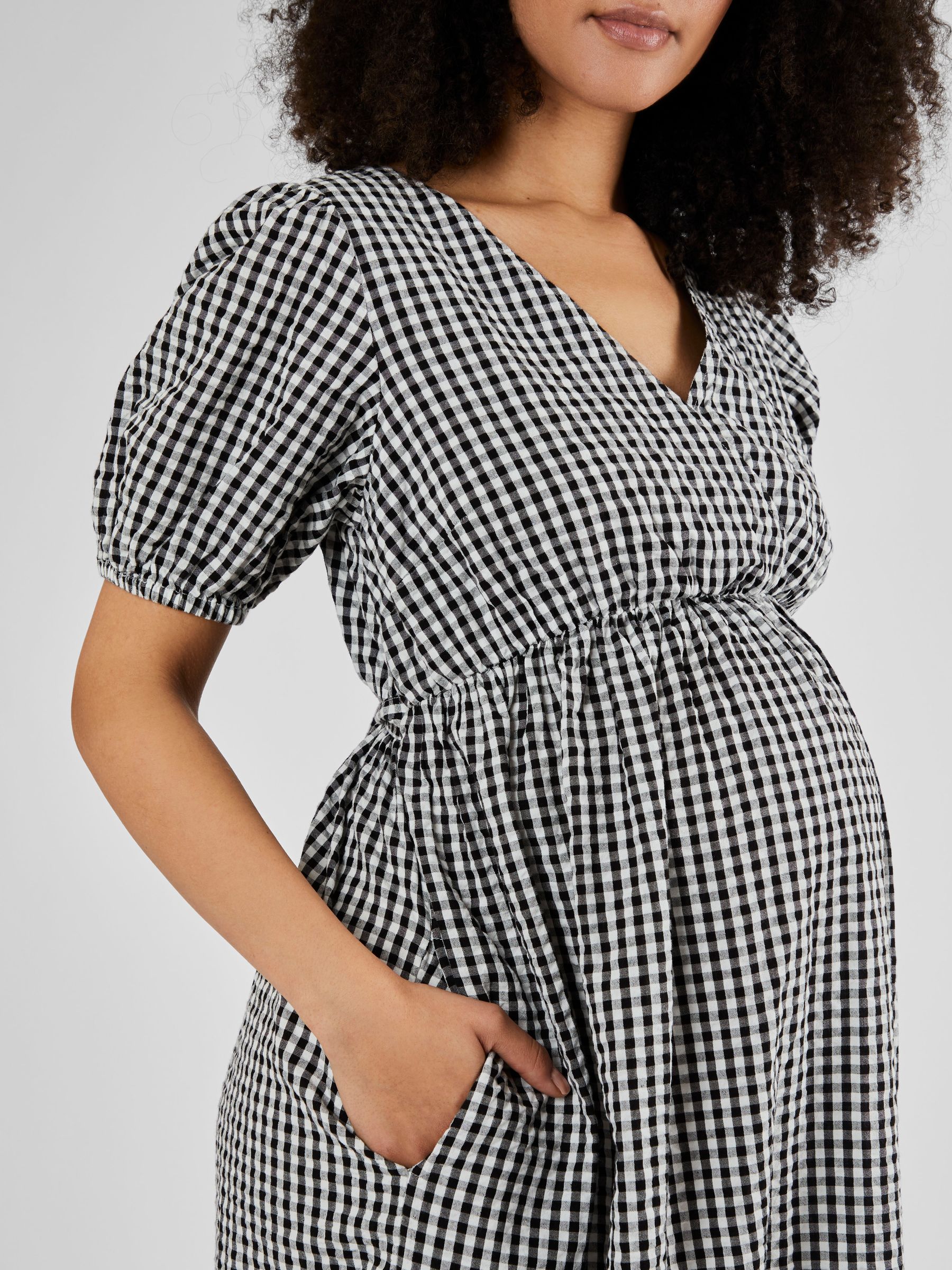 Black Gingham Print Maternity Midi Dress - Image 4 of 5
