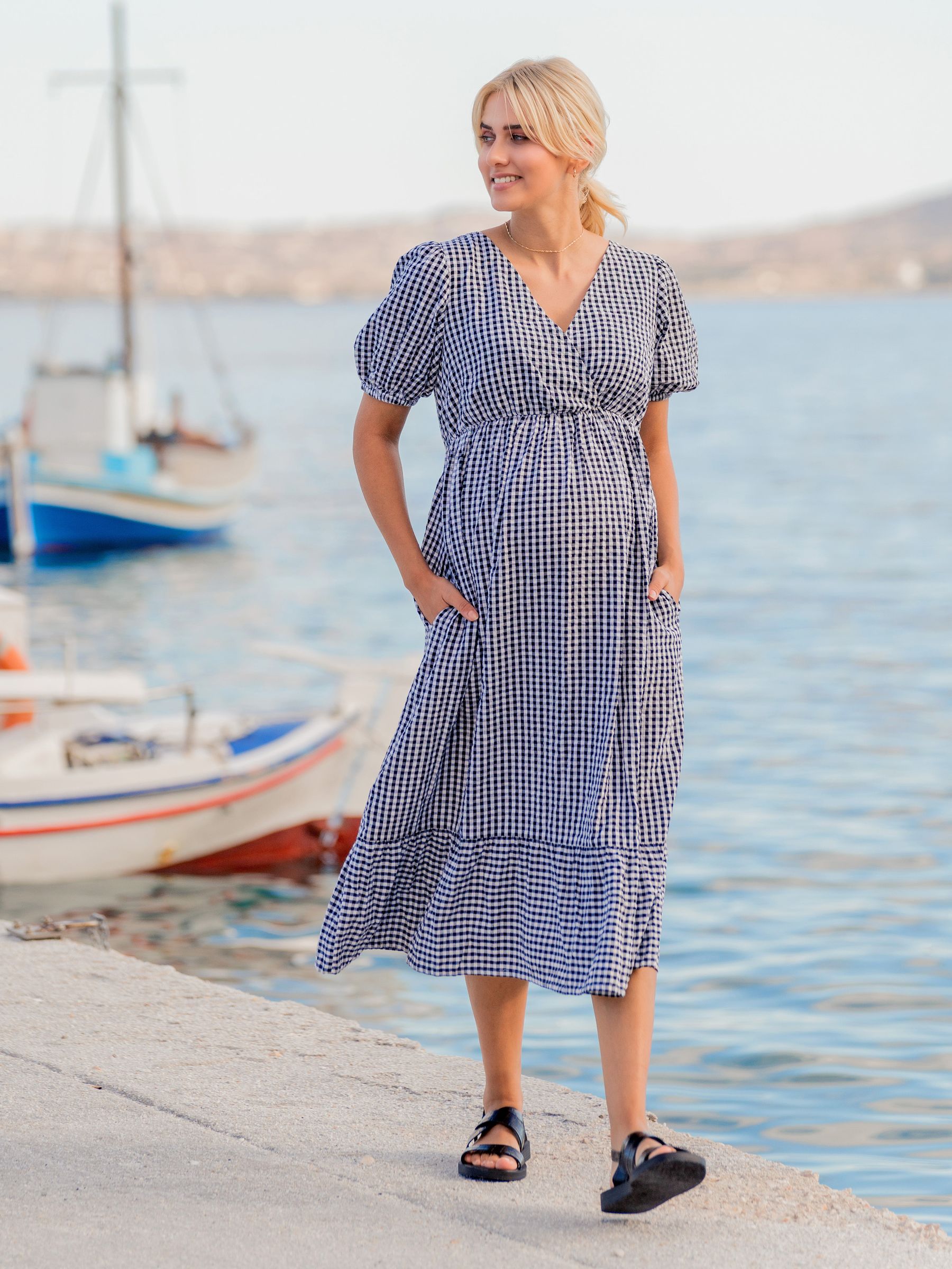 Black Gingham Print Maternity Midi Dress - Image 5 of 5