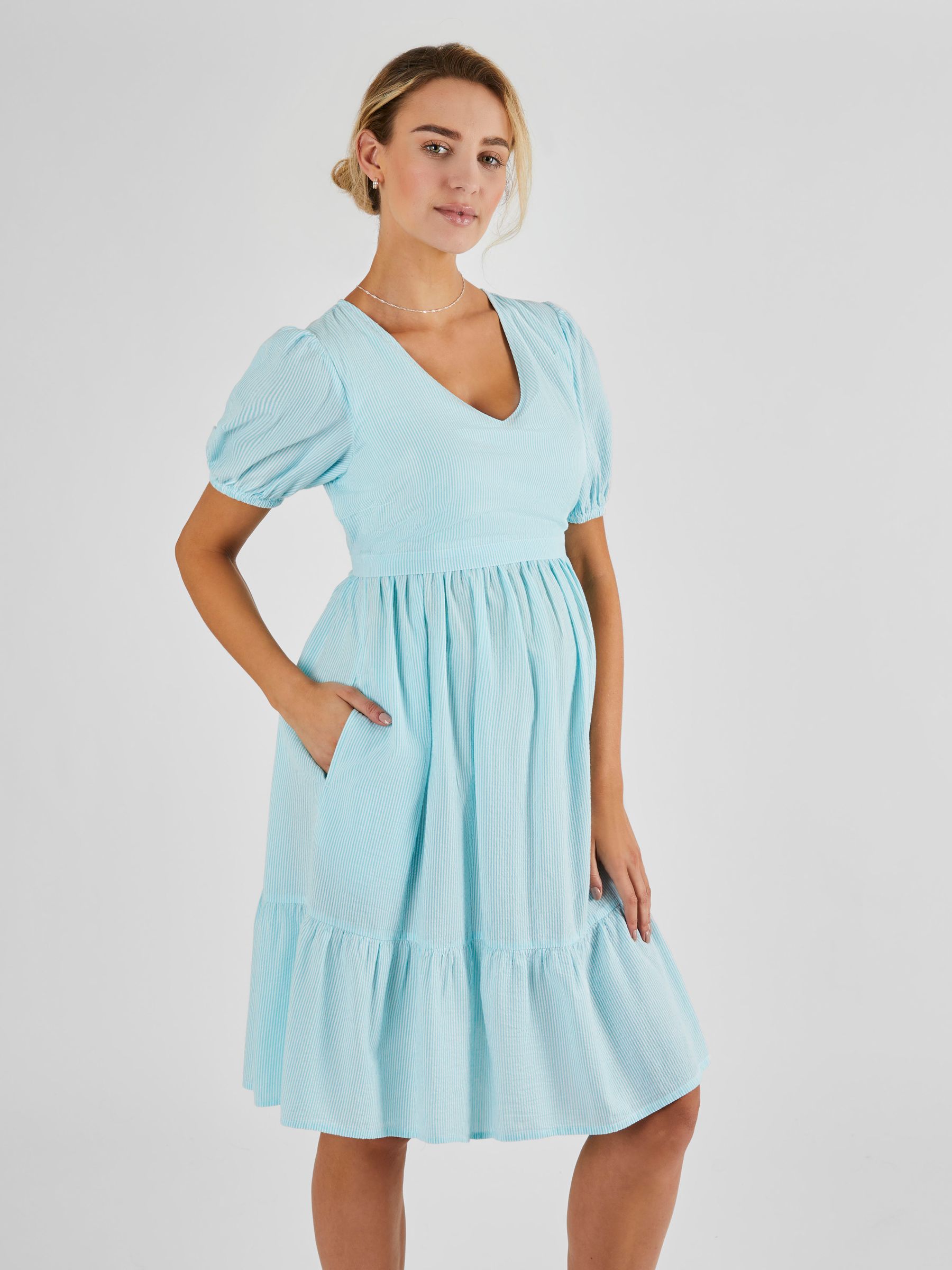 Turquoise Stripe Maternity & Nursing Dress - Image 1 of 4