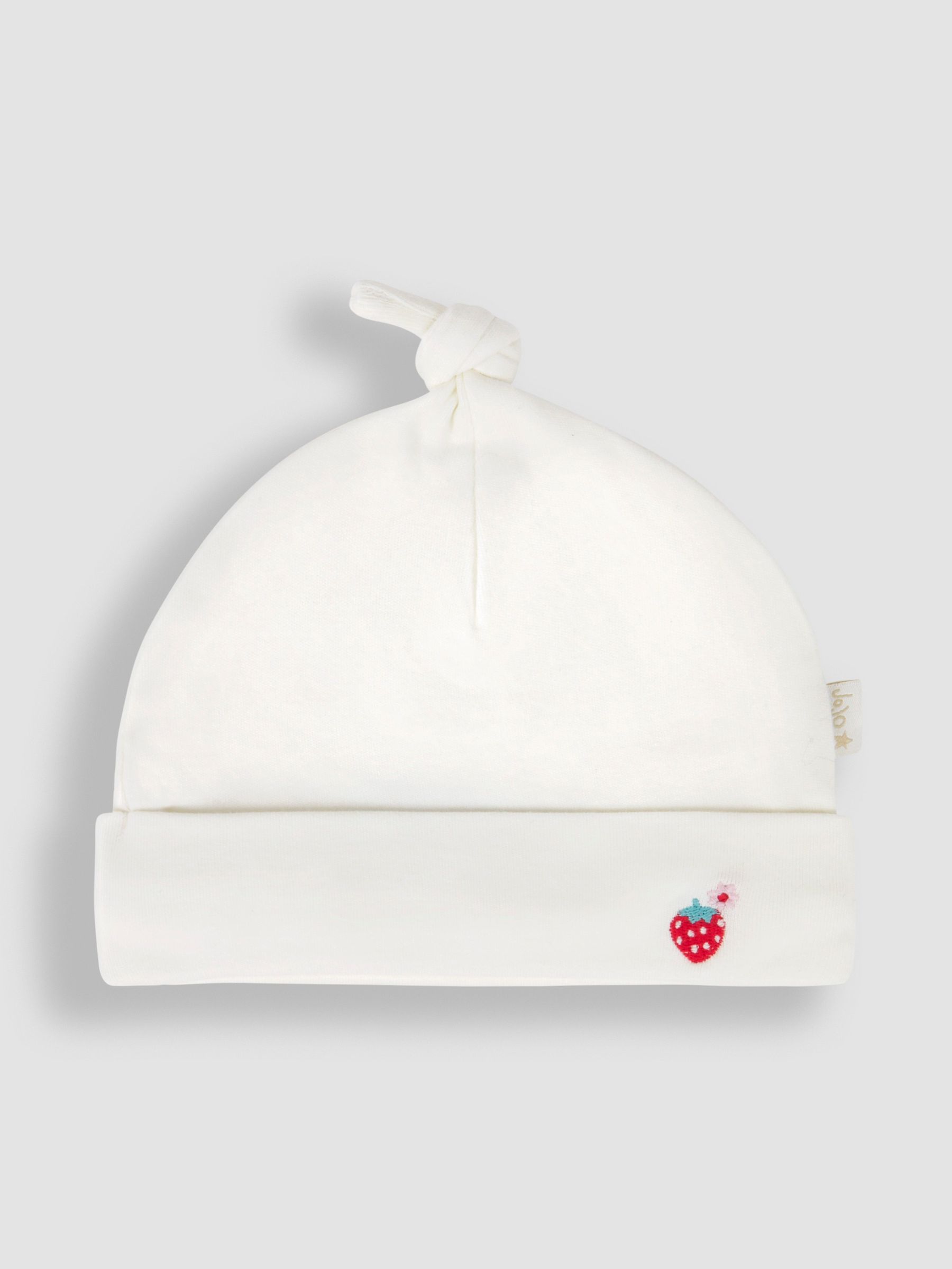 White Strawberry Embroidered Cotton Baby Hat - Image 2 of 4