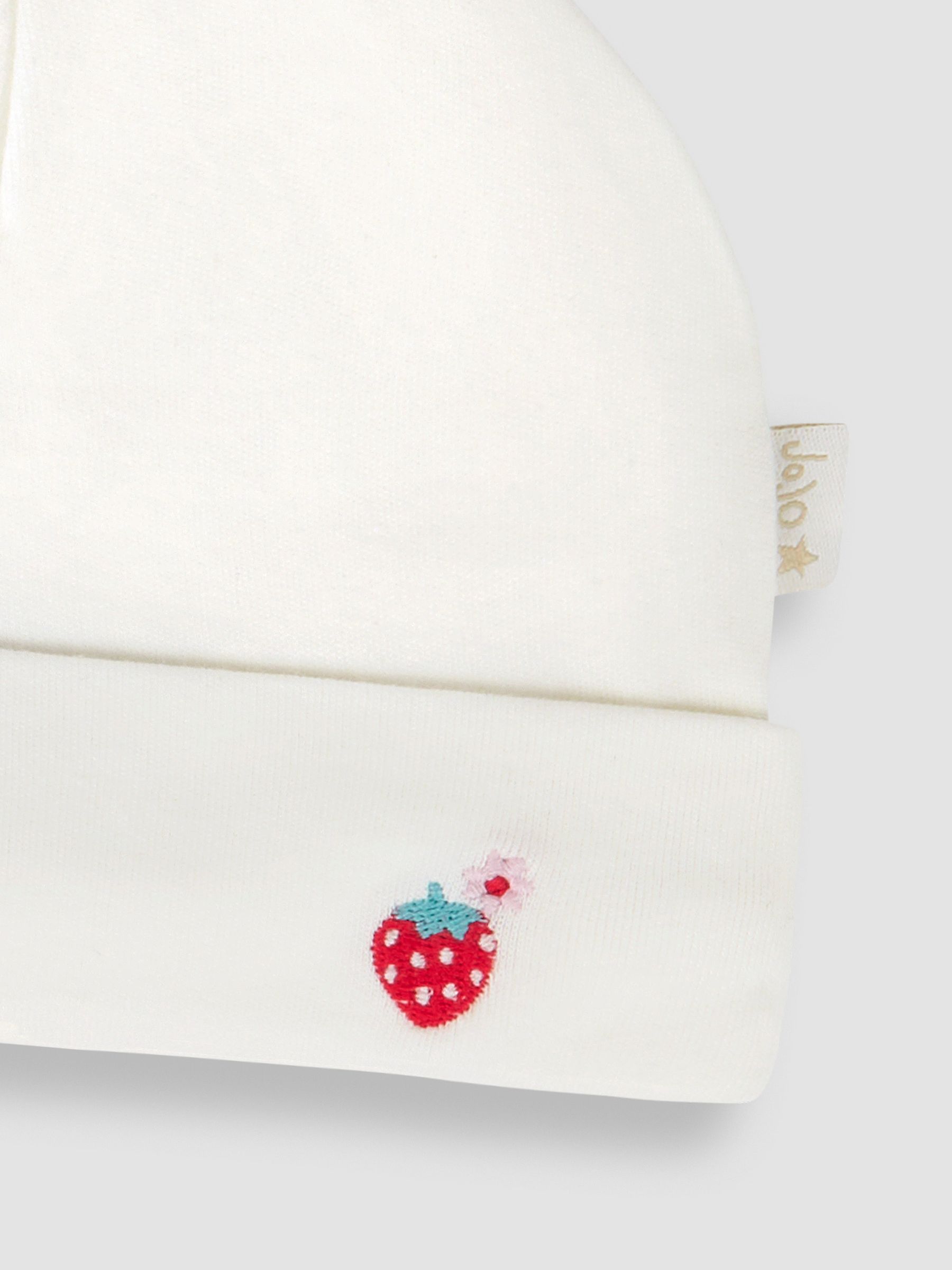 White Strawberry Embroidered Cotton Baby Hat - Image 4 of 4
