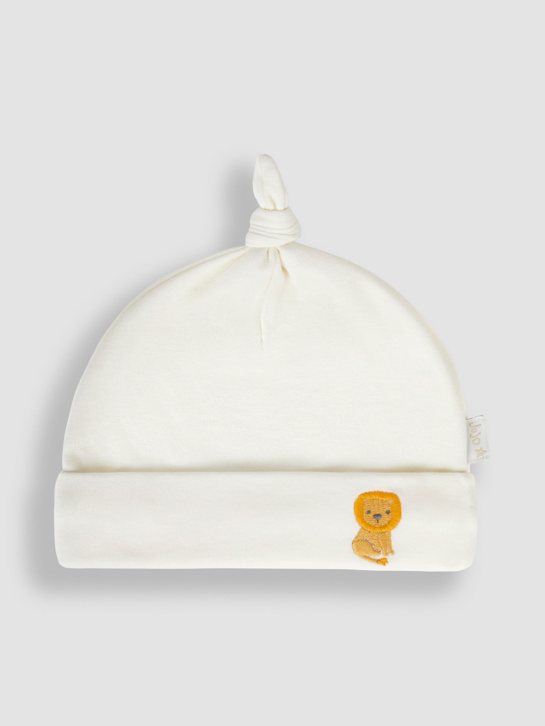 Cream Lion Embroidered Cotton Baby Hat - Image 1 of 4