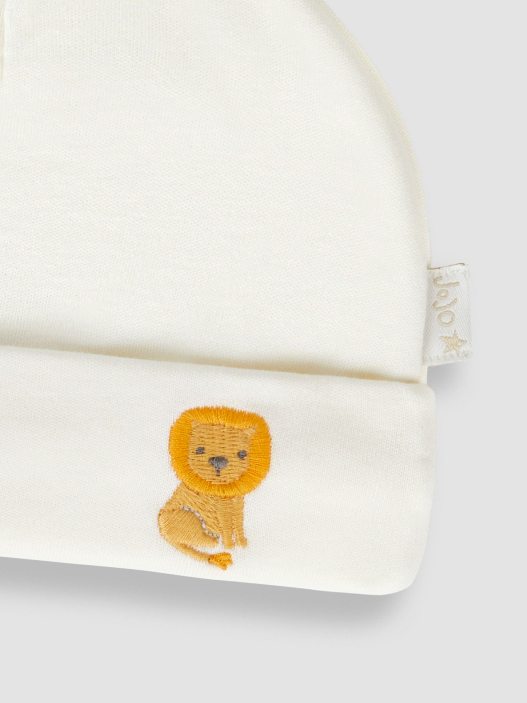 Cream Lion Embroidered Cotton Baby Hat - Image 2 of 4