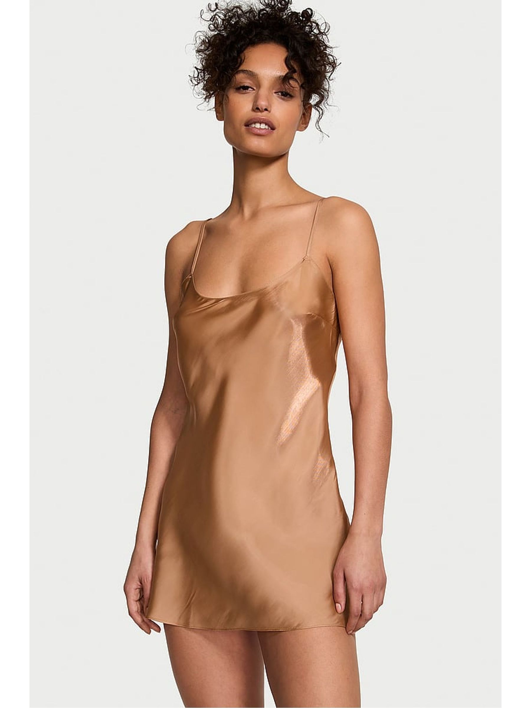 Toffee Nude Organza Mini Slip Dress - Image 1 of 3
