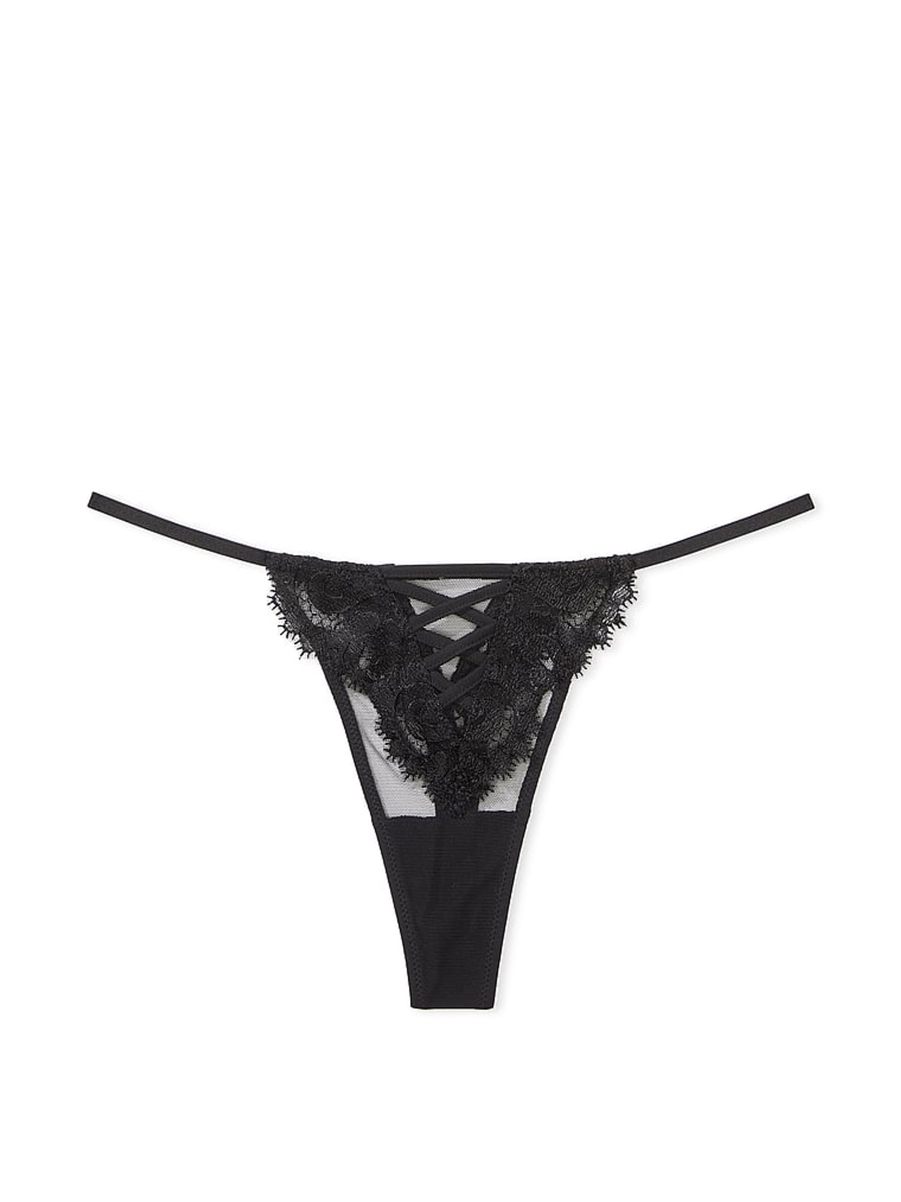 Black Thong Embroidered Knickers - Image 3 of 3