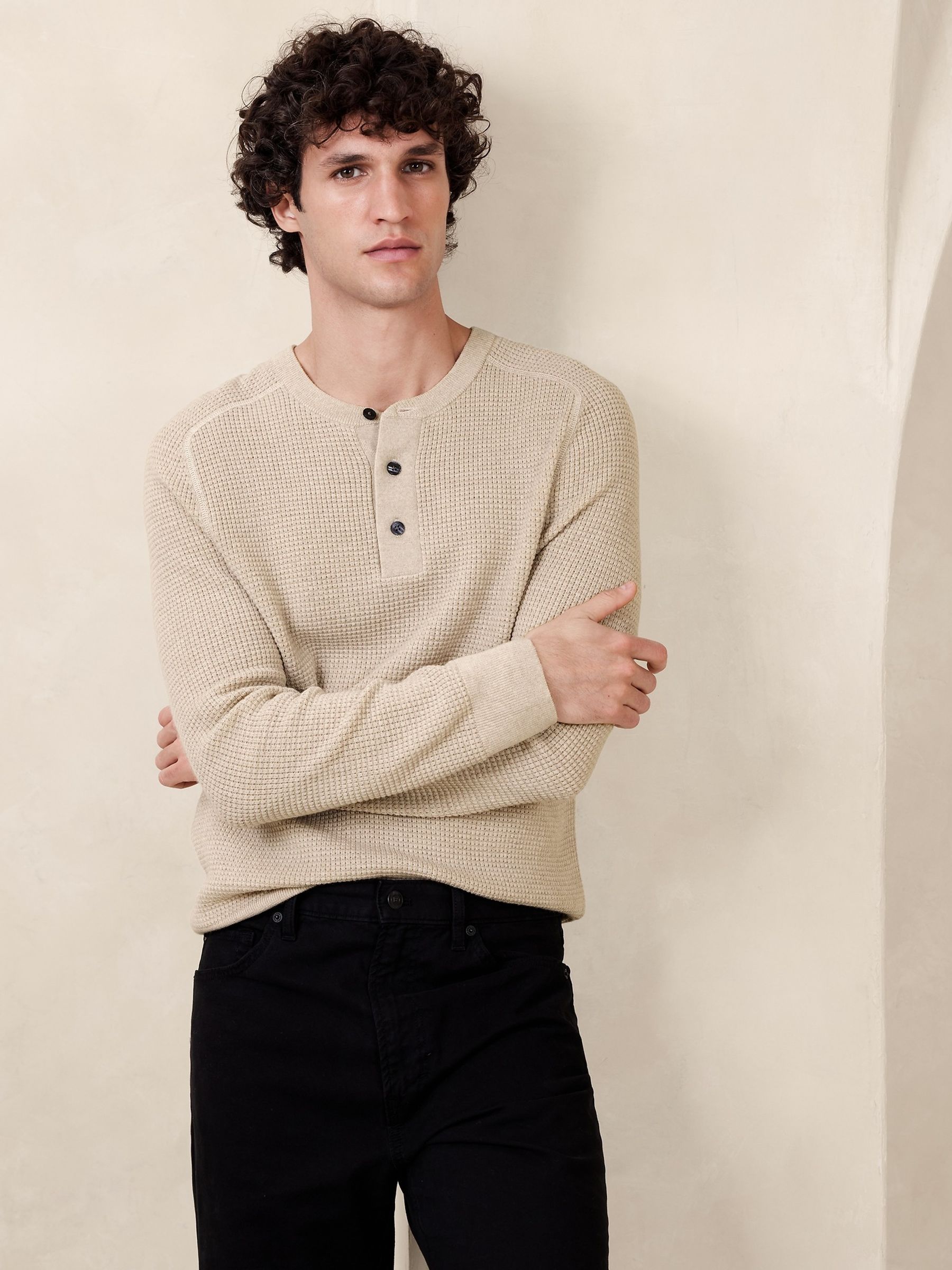 Banana Republic Beige Sante Merino Henley Jumper - Image 1 of 4