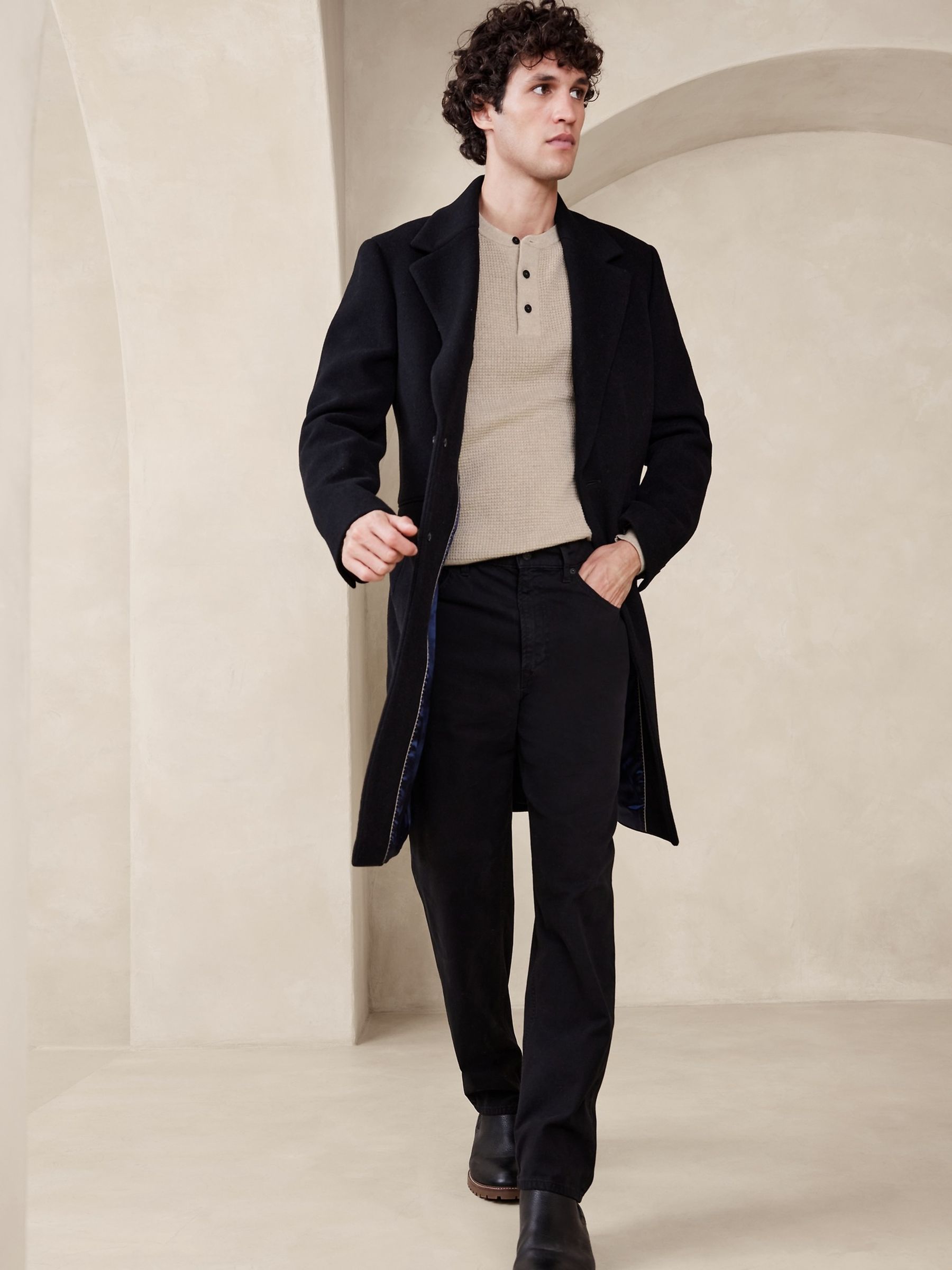 Banana Republic Beige Sante Merino Henley Jumper - Image 3 of 4