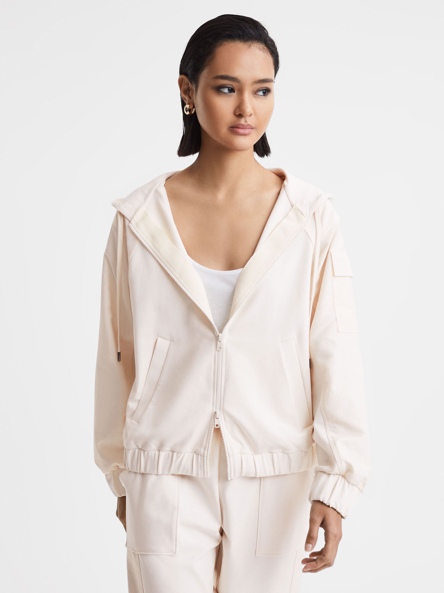 Cotton Blend Tracksuit Top in Cream - Image 4 of 5