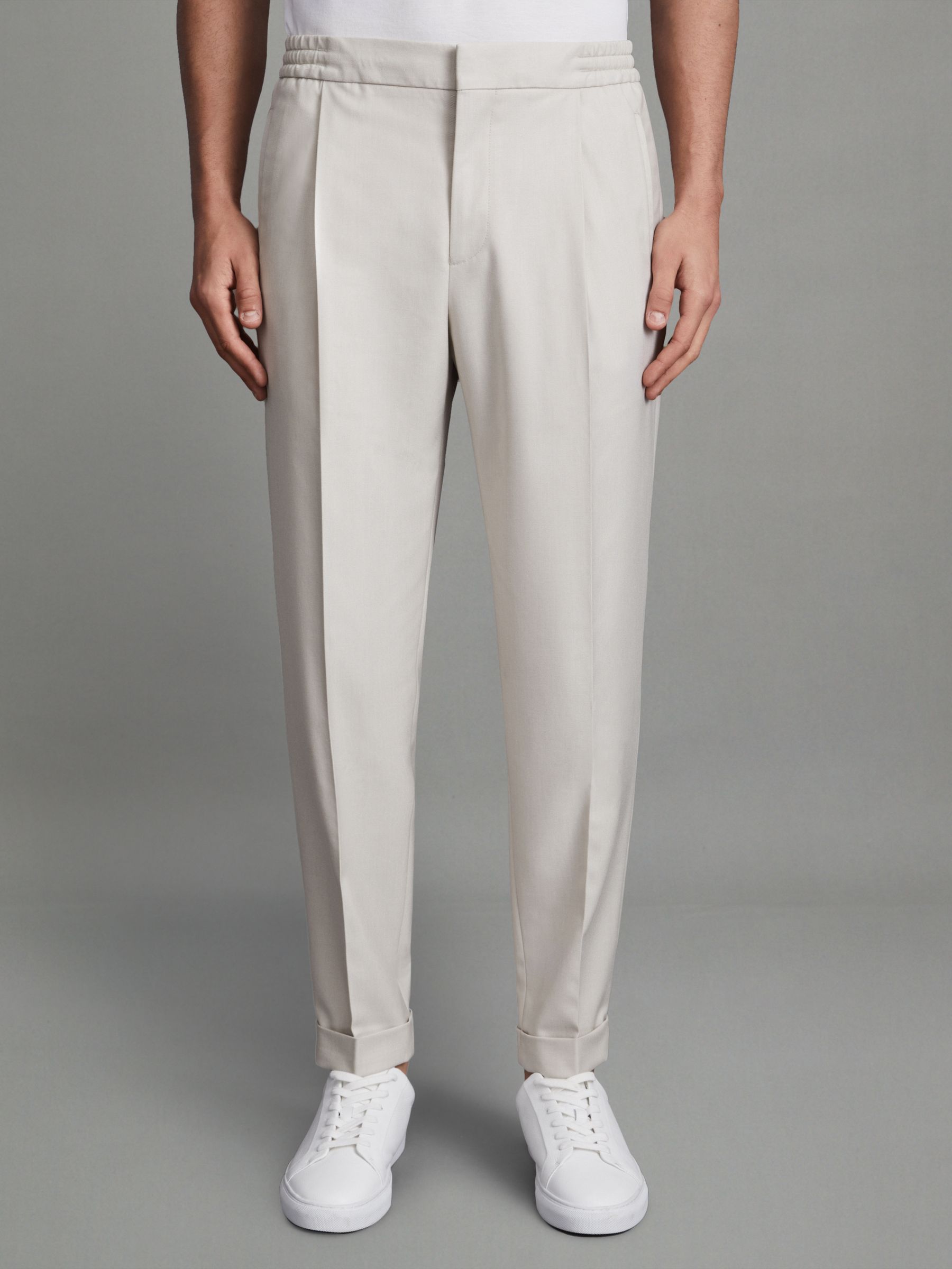 Relaxed Drawstring Trousers with Turn-Ups in Stone - Image 1 of 5