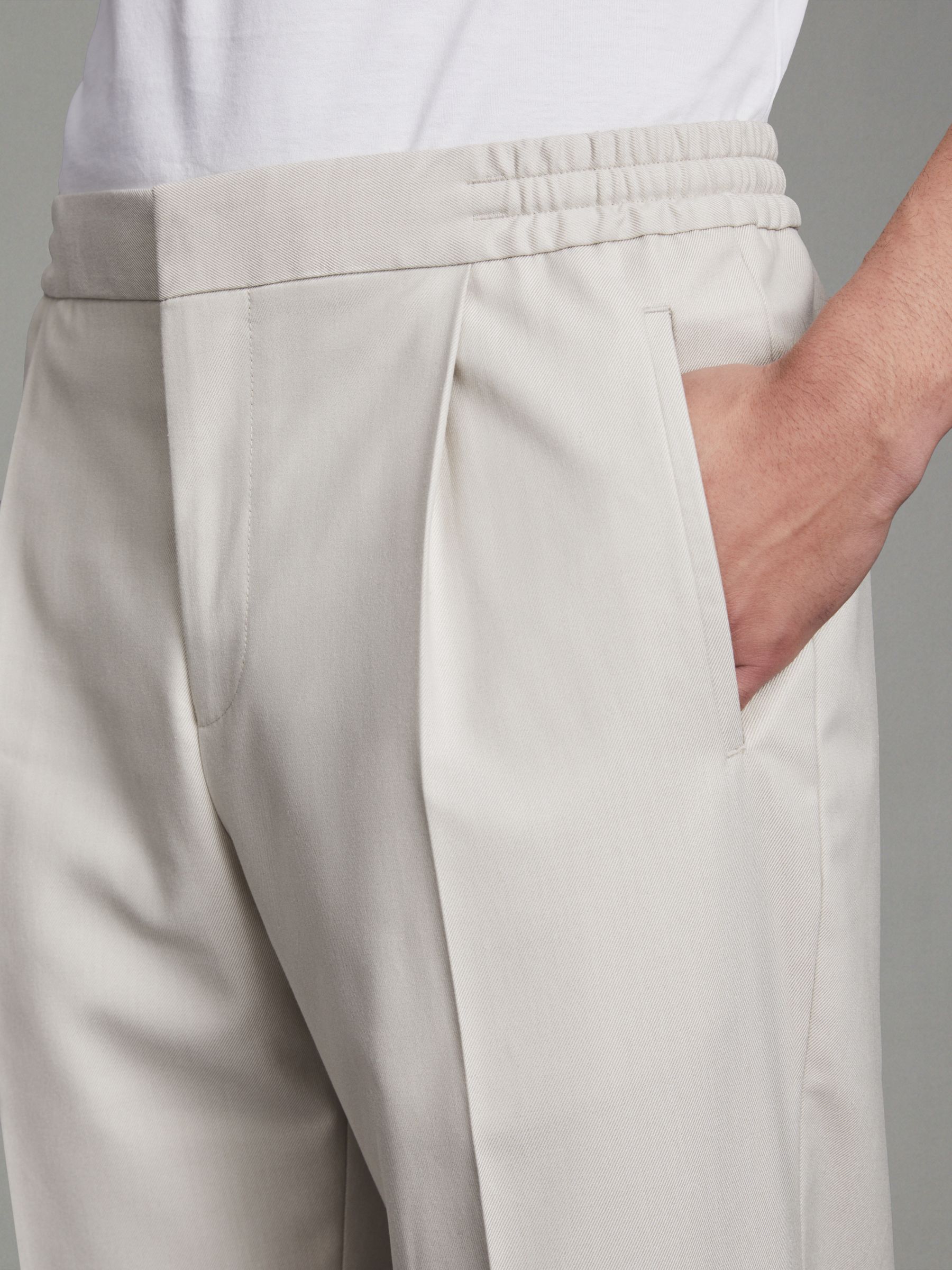 Relaxed Drawstring Trousers with Turn-Ups in Stone - Image 4 of 5