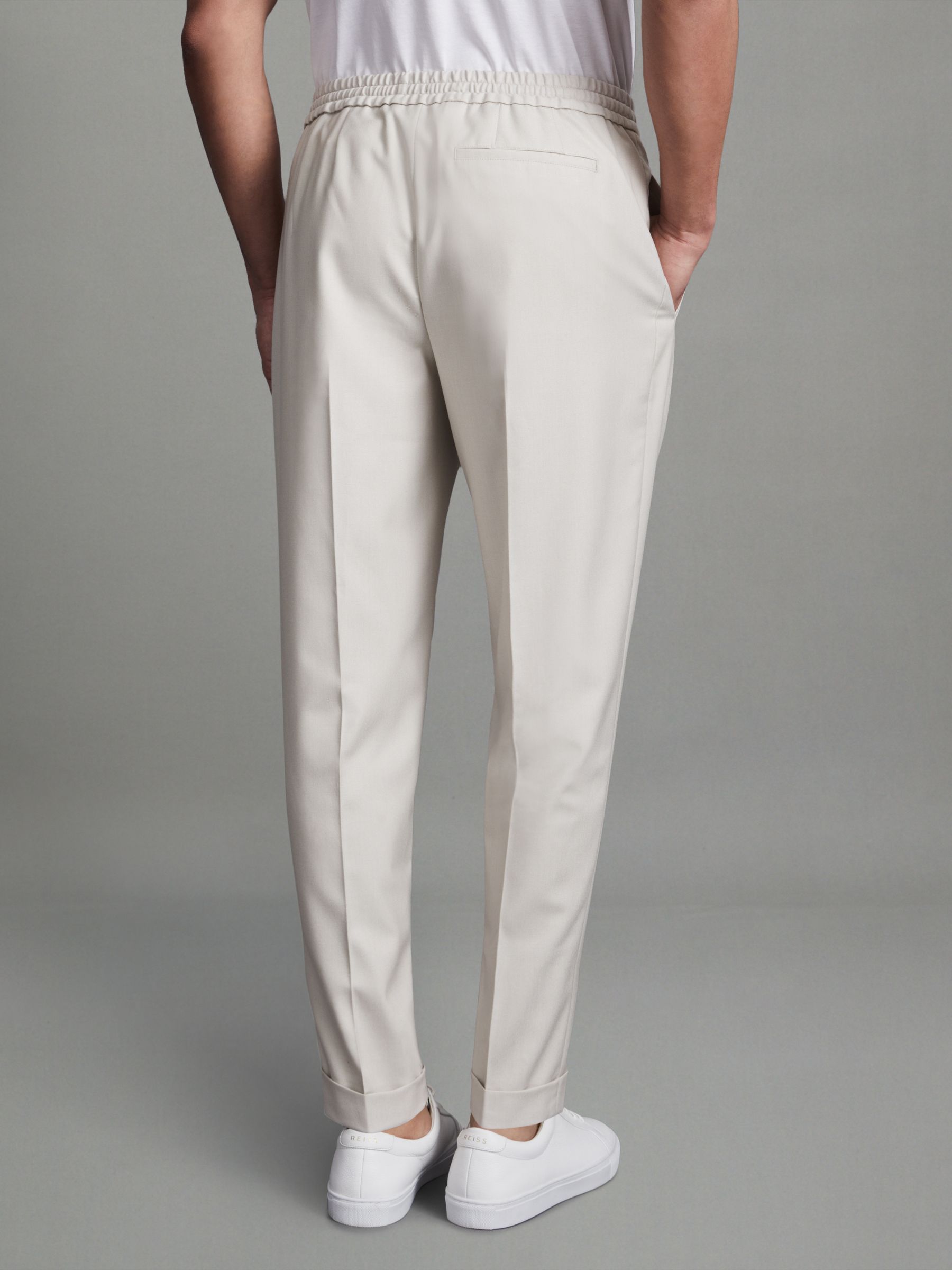 Relaxed Drawstring Trousers with Turn-Ups in Stone - Image 5 of 5
