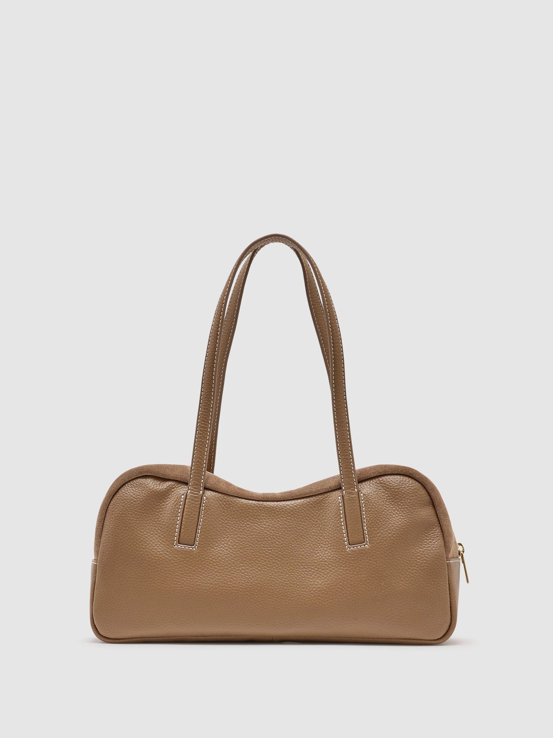 Suede and Leather Bowling Bag in Taupe - Image 5 of 6