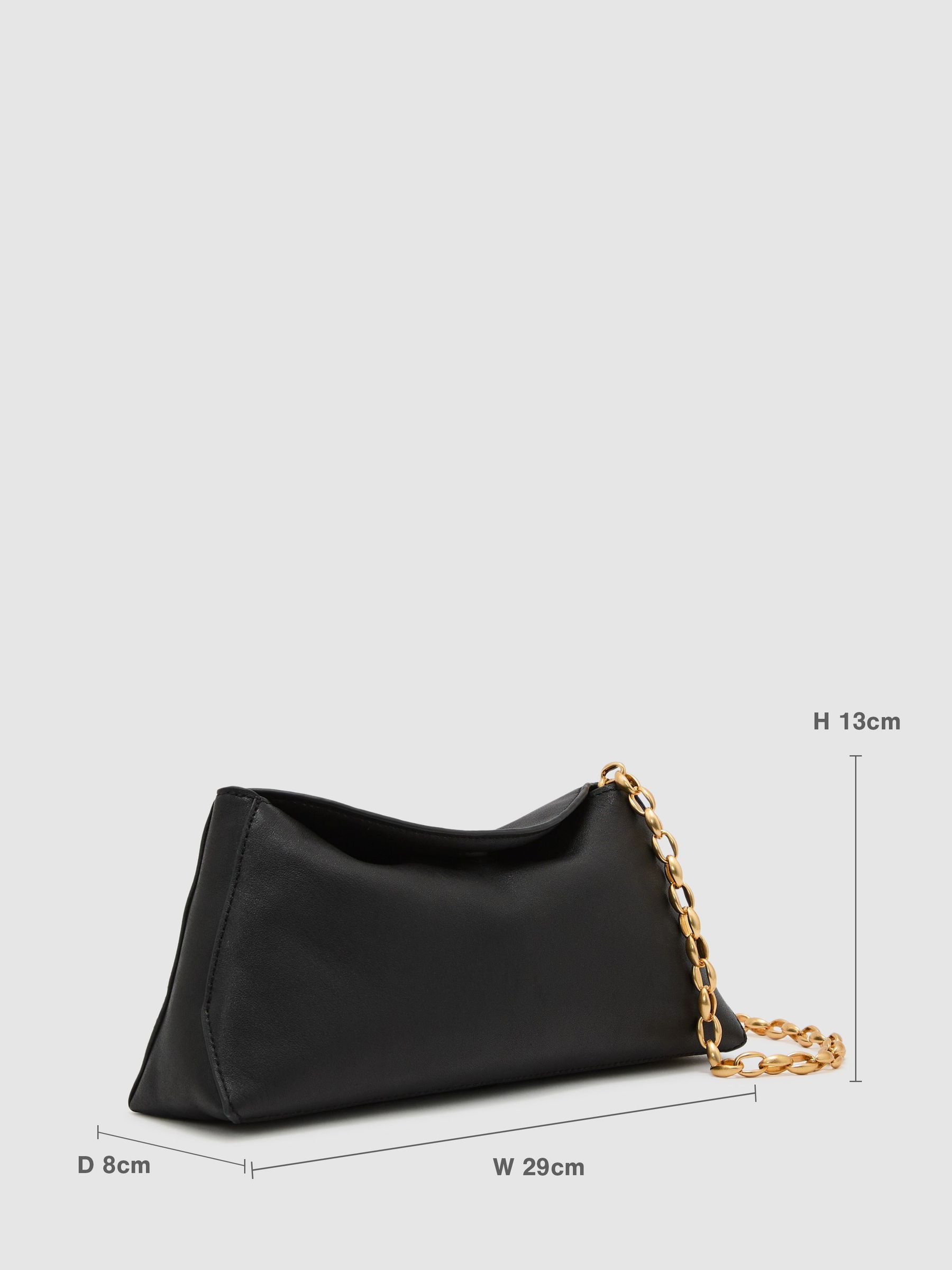 Leather Chain-Strap Clutch Bag in Black - Obrázek 3 z 7