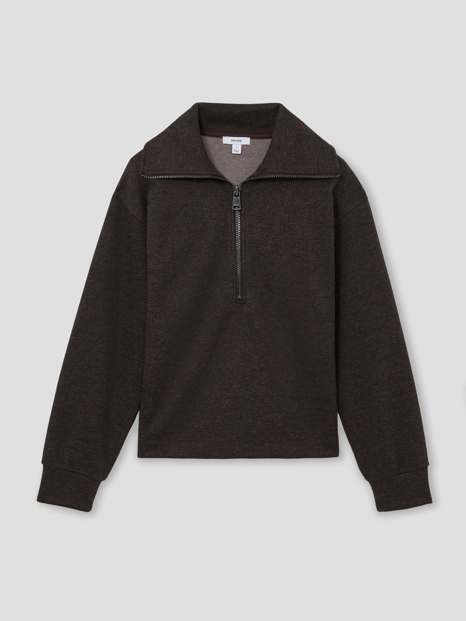 Herringbone Half-Zip Sweatshirt in Dark Brown - Image 2 of 6 Herringbone Half-Zip Sweatshirt in Dark Brown - Image 2 of 6